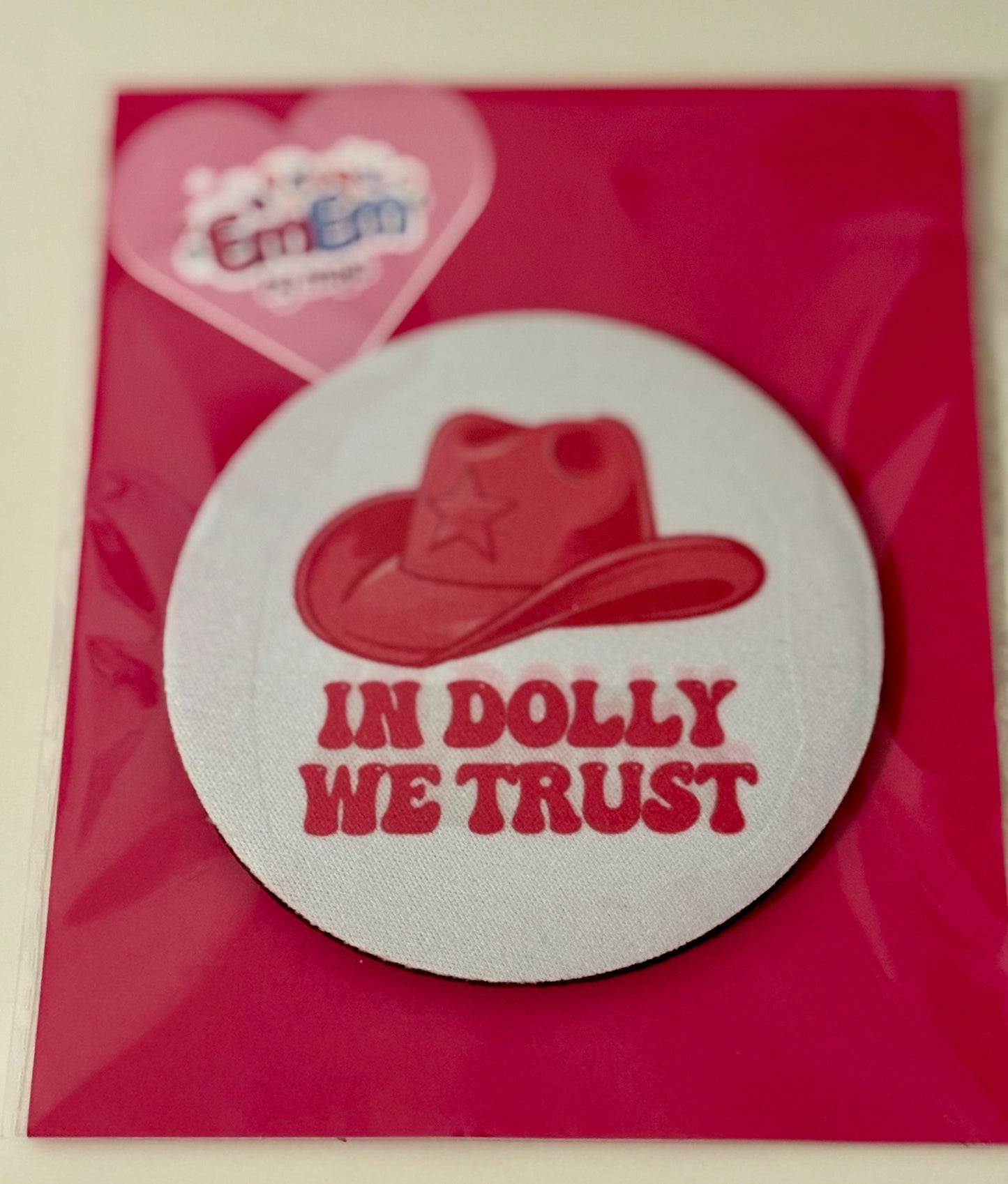 Colourful Neoprene Coasters - set of 2 Absorbent Neoprene Cup coasters with fun “Dolly” quote and Pink Stetson