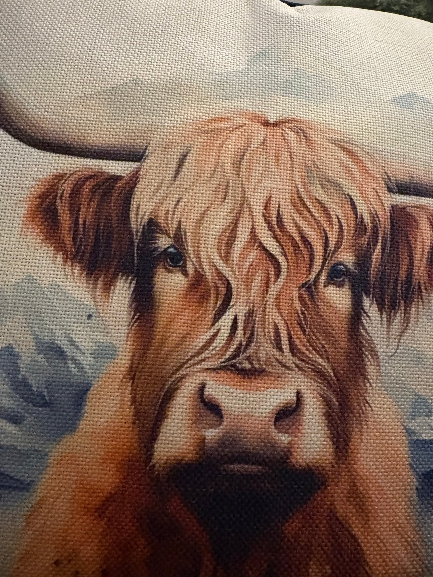 Highland Cow Cushion 40x40cm - Watercolour Linen Look Cushion with Filler