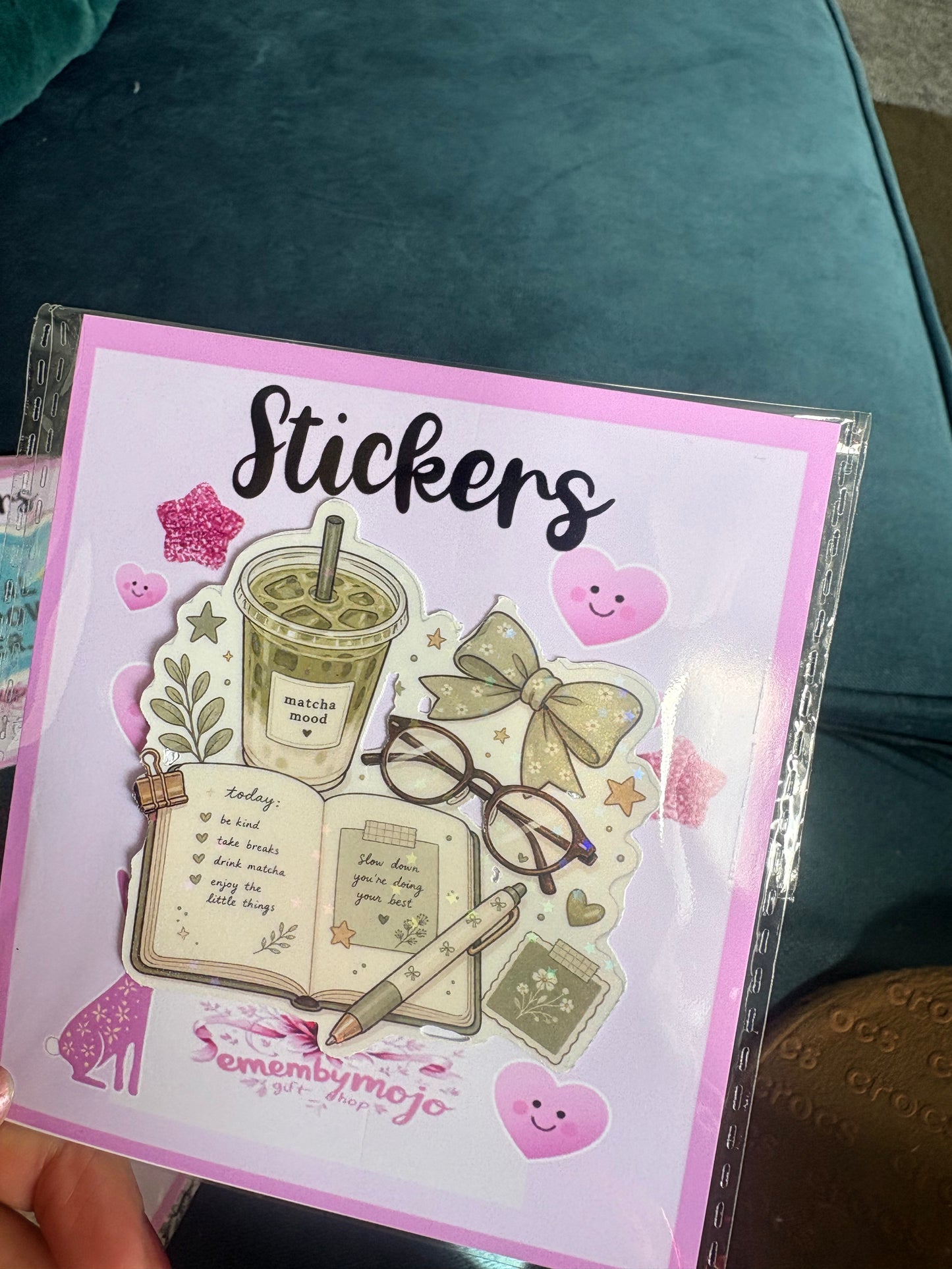 Bookish Matcha Journal Waterproof Sticker – Glasses & Ribbon Design