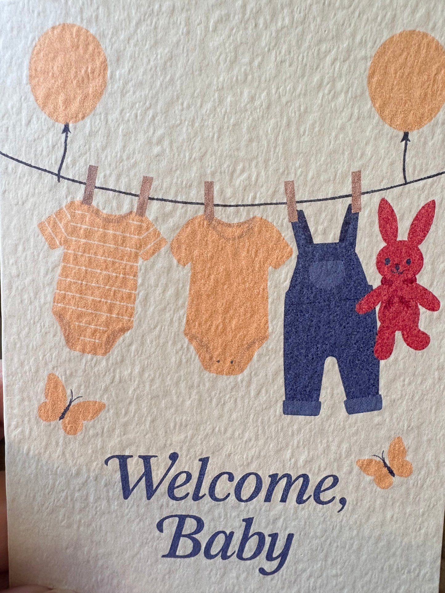 Welcome Baby – A5 New Baby Card | Ivory Hammered Card