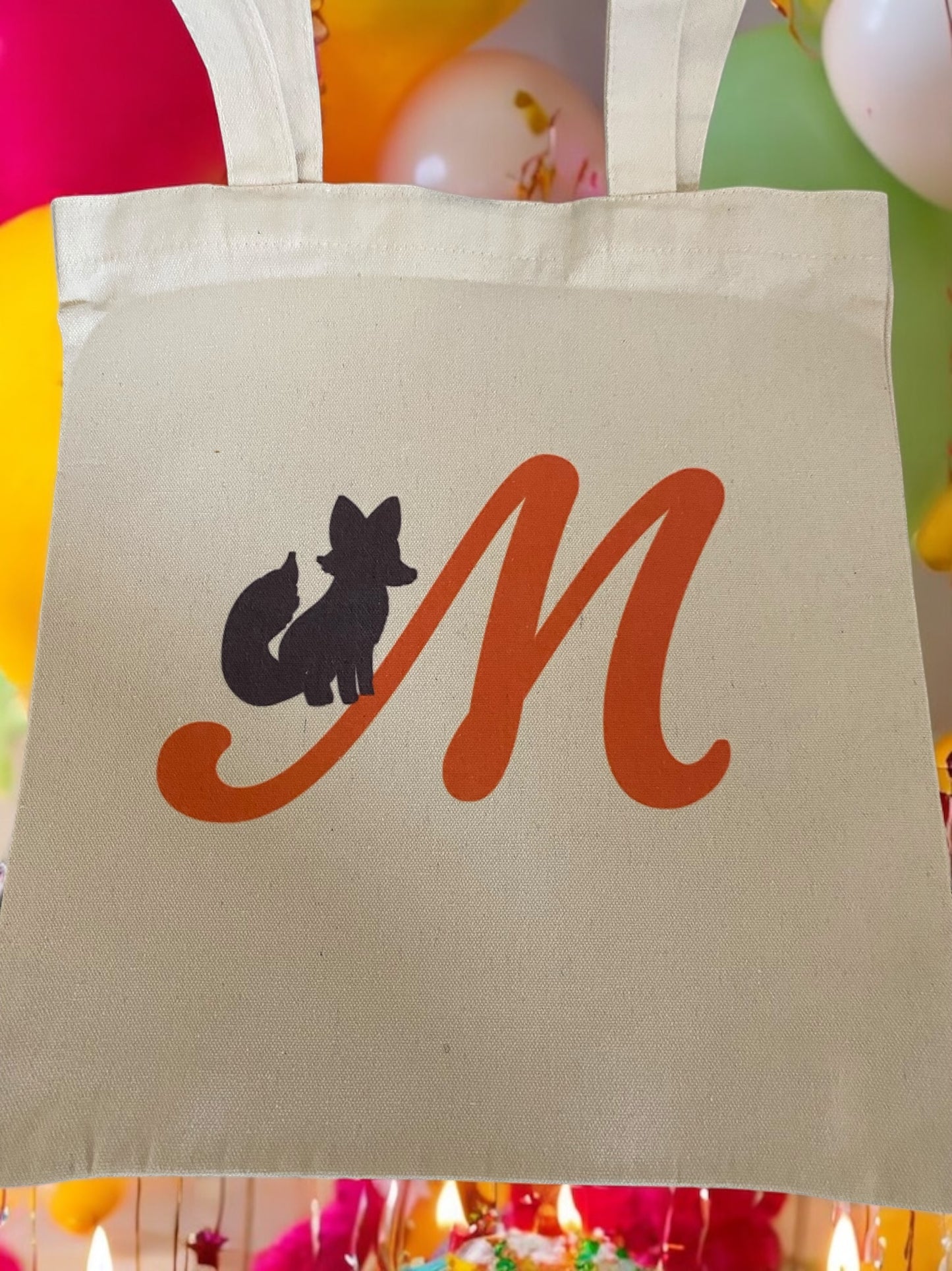 Personalised Fox Tote Bag - Woodland Animal Design with Custom Initial