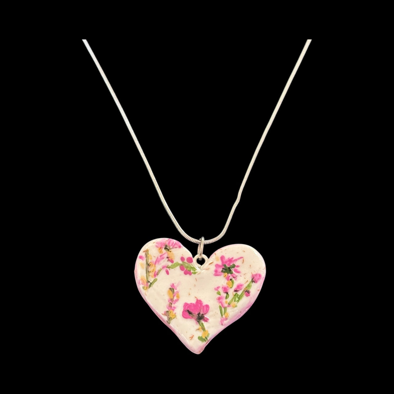 Handmade Clay Pink Heart Pendant Necklace