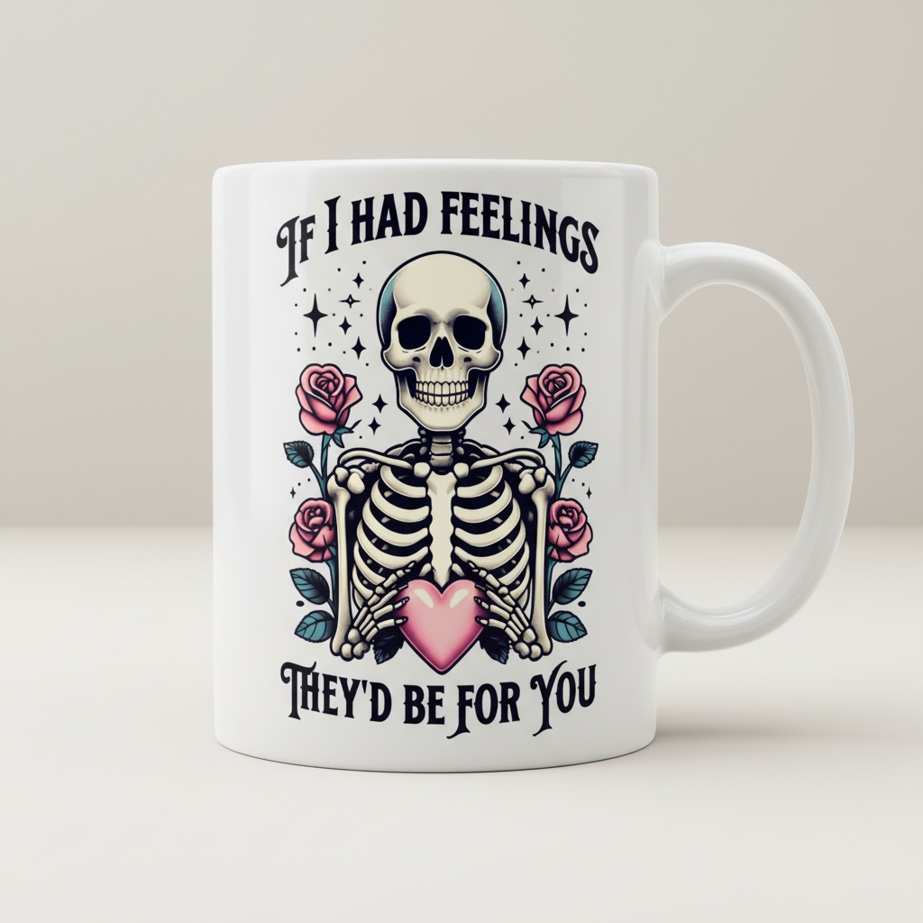 Quirky Valentine Skeleton Mug 11oz | Gothic Valentine's Day Gift