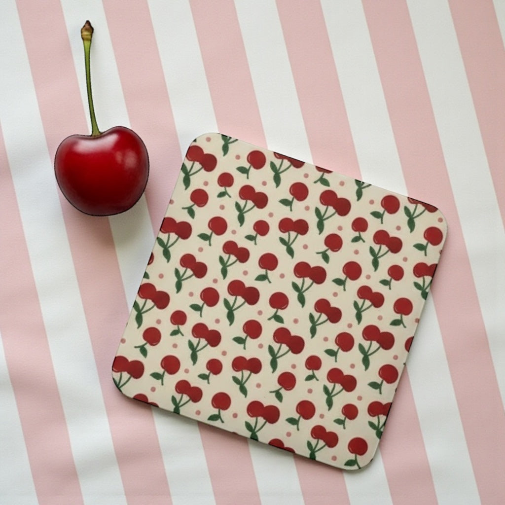 Cherry Design Coaster with Cork Backing