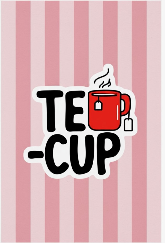 Pink Striped Mug with Teacup Design - 11oz White Ceramic