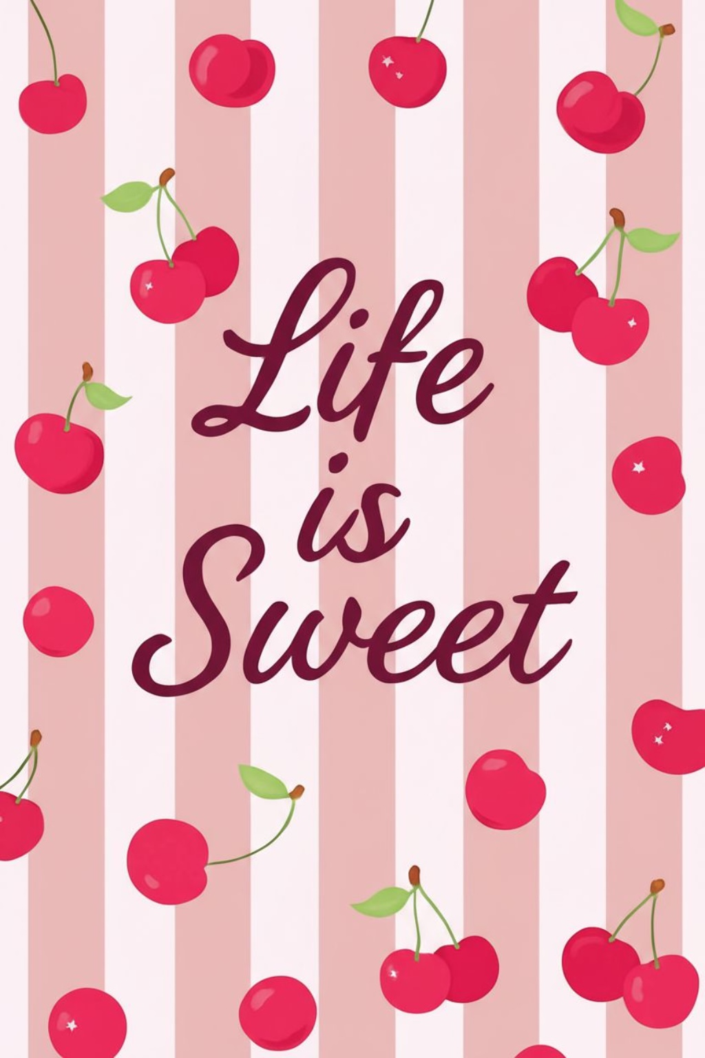 Life is Sweet Cherry Print - Pink & Red Fruit Wall Art