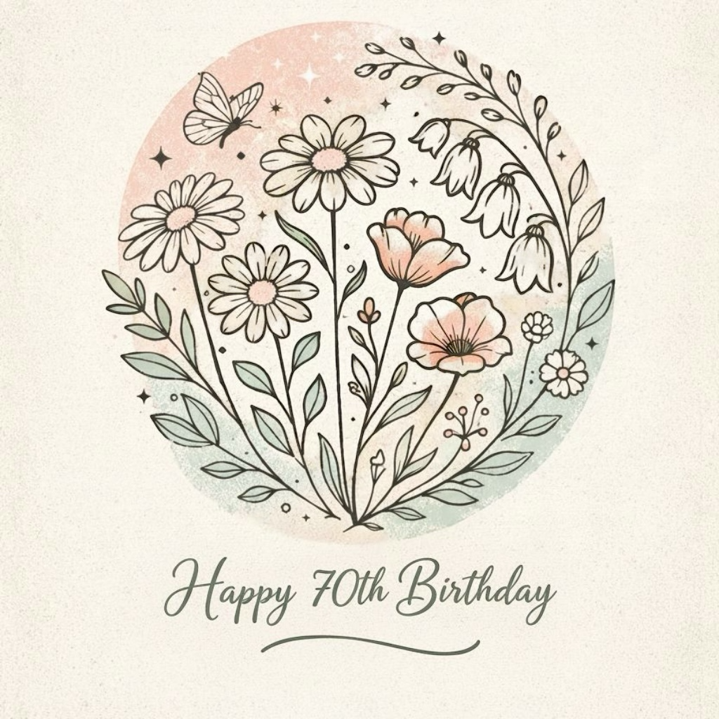 Handmade 70th Birthday Card – Floral 6x6 Square Card