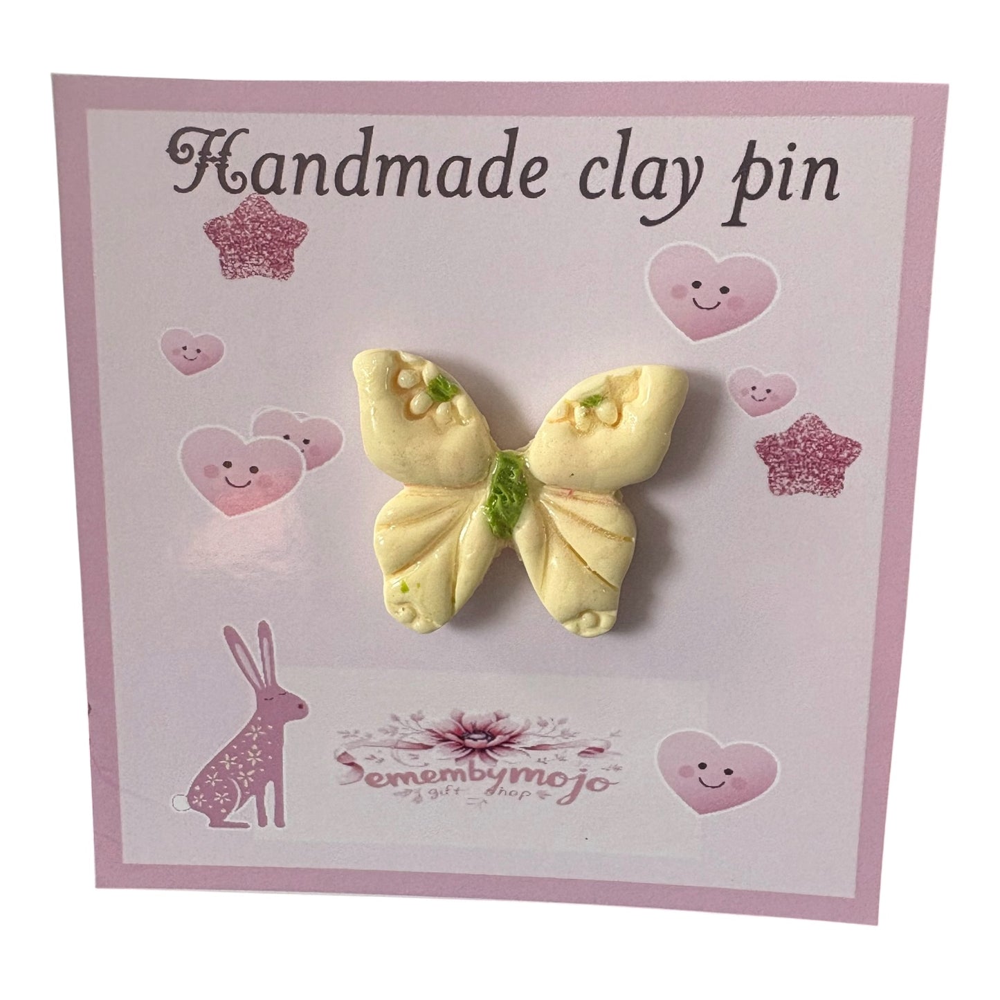 Handmade Yellow Butterfly Clay Pin β Glossy 4cm Brooch with Butterfly Clip