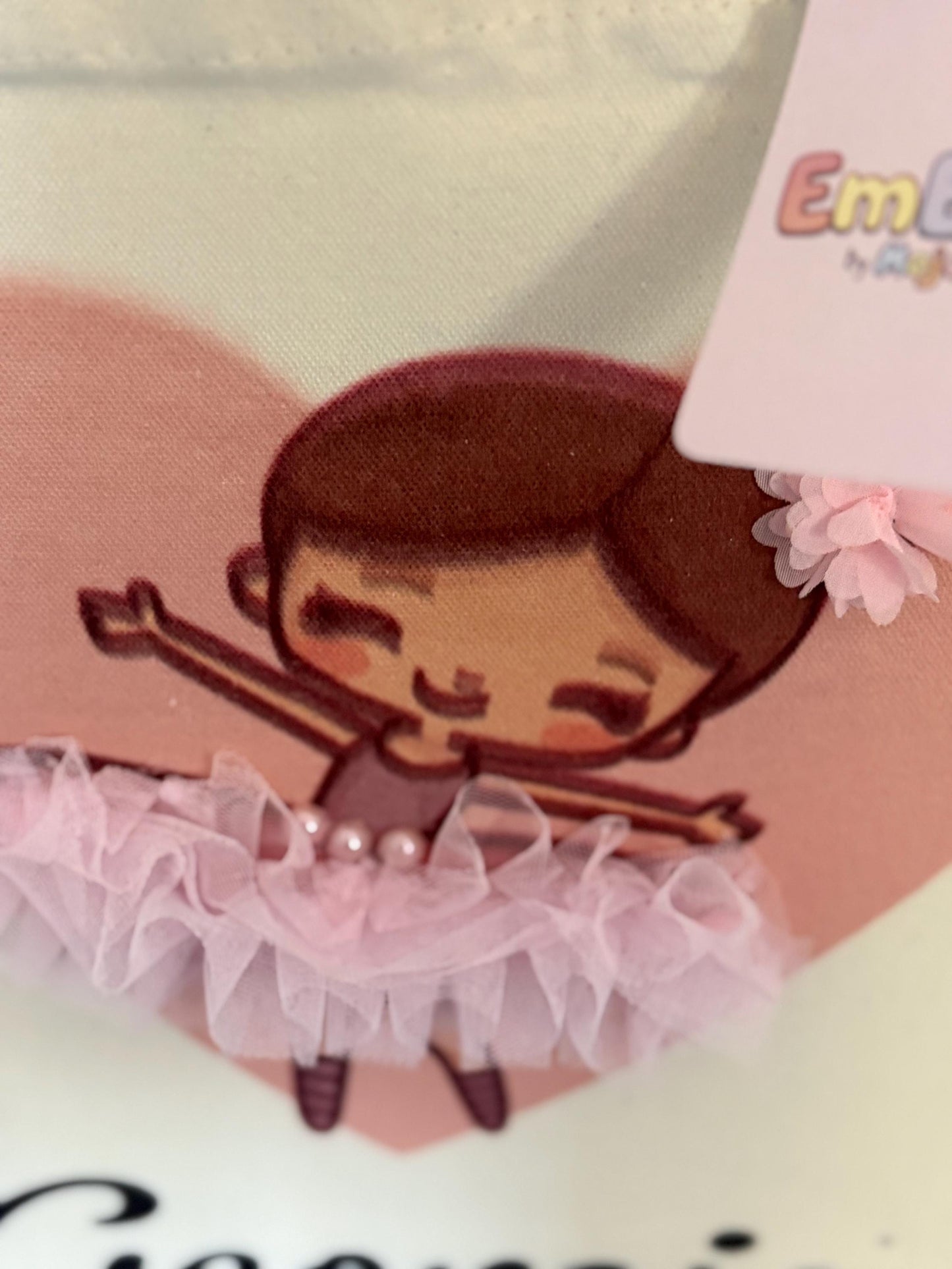 Kids large personalised tote bag with cute ballerina with tutu on front and name, can be personalised to suit. To suit an older child.