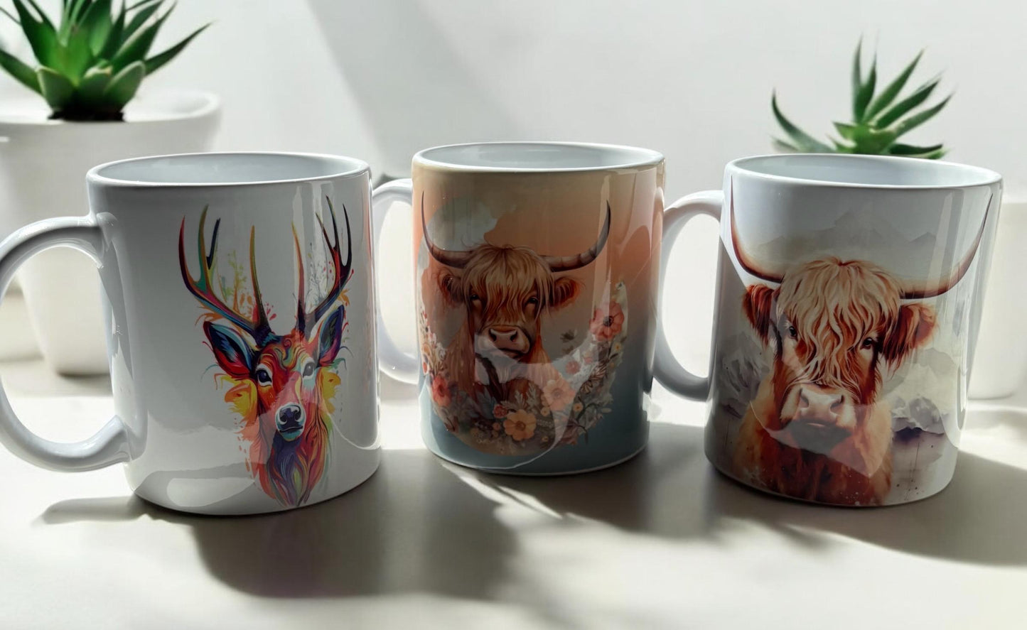 Highland Cow Mug| Ceramic Mug Rustic Watercolour design