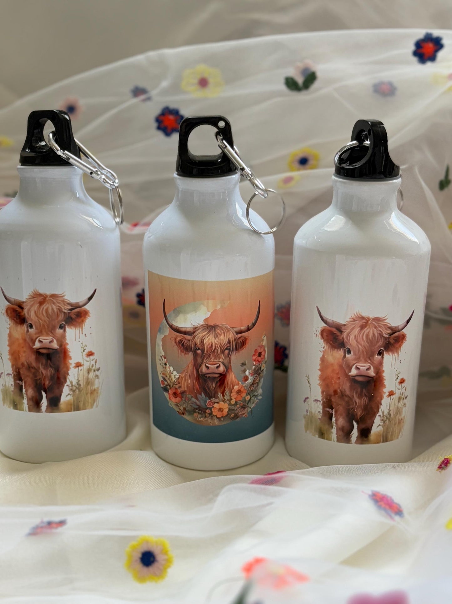 Highland Cow Stainless Steel Water Bottle - 500ml with Carabiner Clip