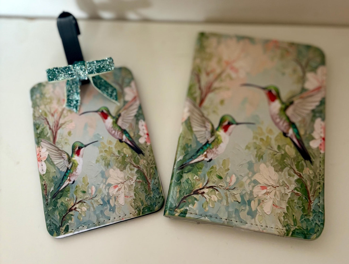 Hummingbird Passport Holder Set - Travel Wallet & Luggage Tag