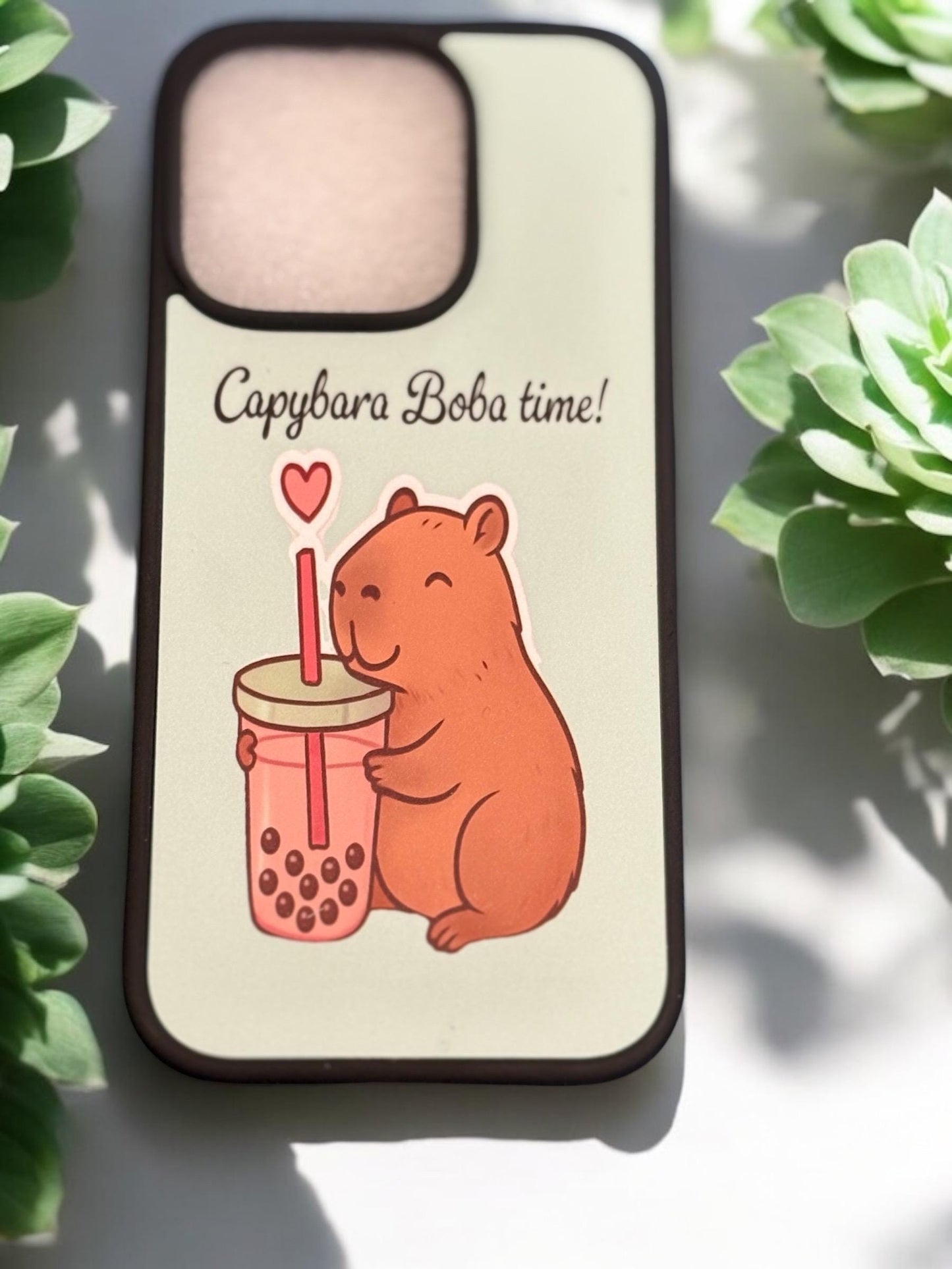 Capybara Phone Case - Cute Boba Tea Drinking Protective Cover