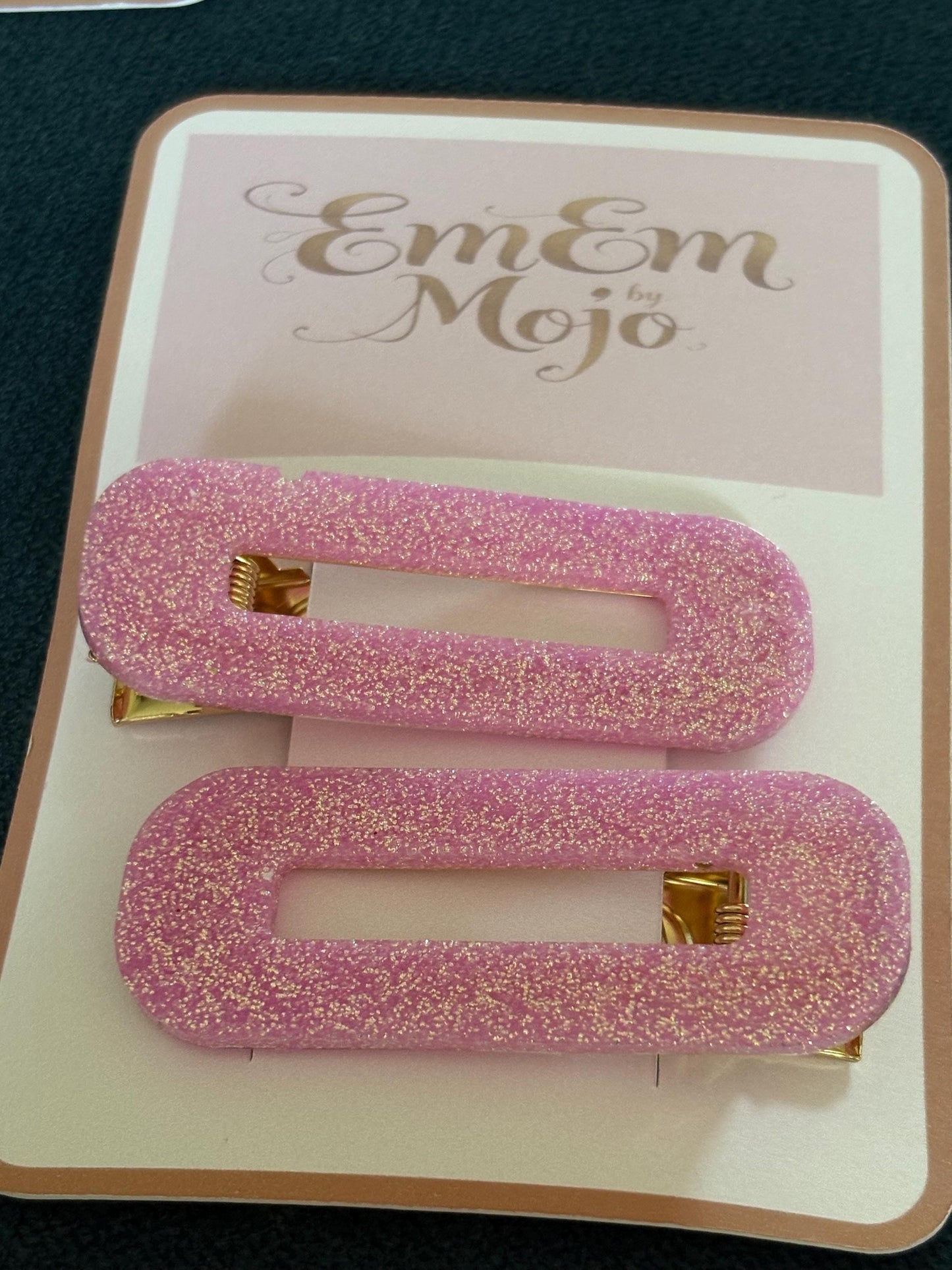 Handmade Pink Glitter Resin Hair Clips - Sparkly Hair Accessories Pack of 2