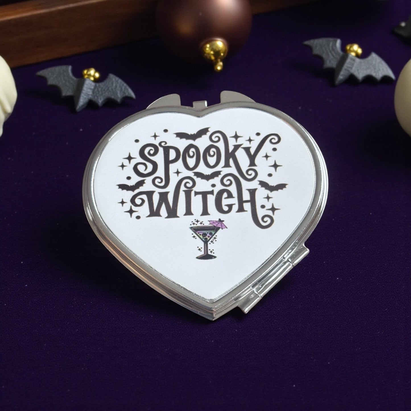 Spooky Witch Compact Mirror - Heart-Shaped Makeup Mirror Gift