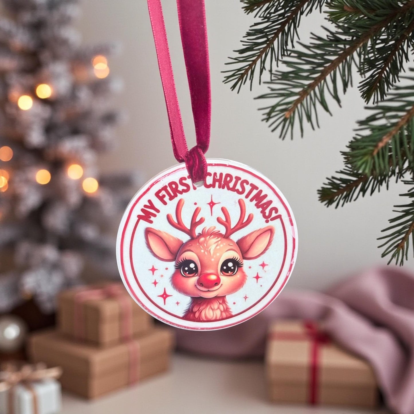 Personalised Christmas Ornament - My First Christmas Reindeer Ceramic Decoration