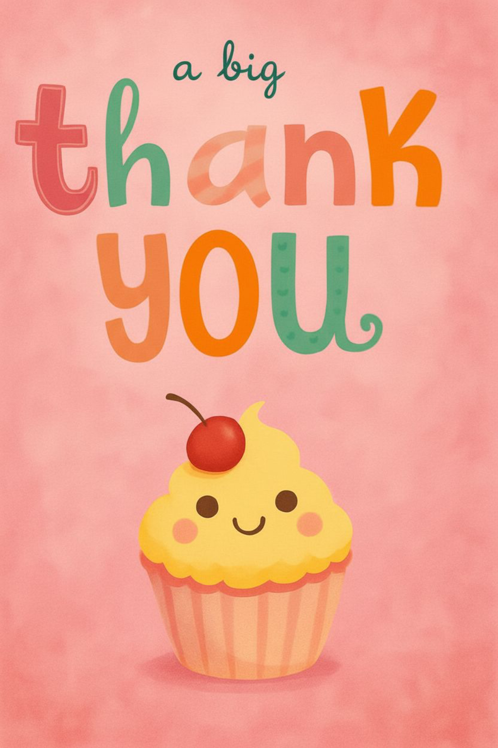 Handmade Thank You Card with Pink Cupcake - Greeting Card