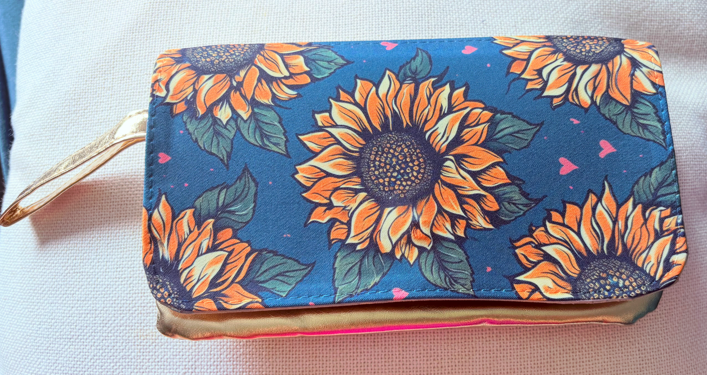 Gold Sunflower Clutch Bag with Carry Handle