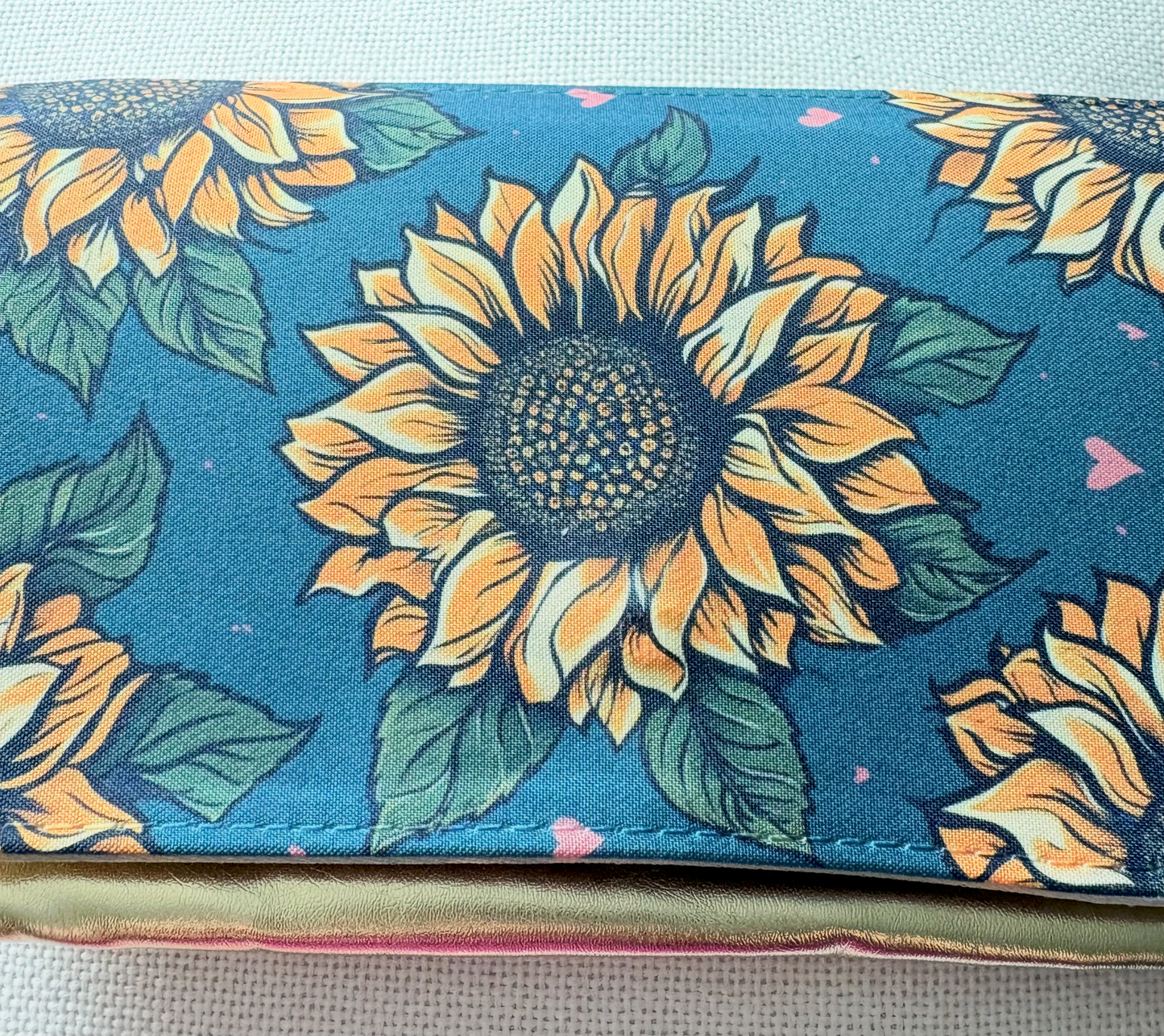 Gold Sunflower Clutch Bag with Carry Handle