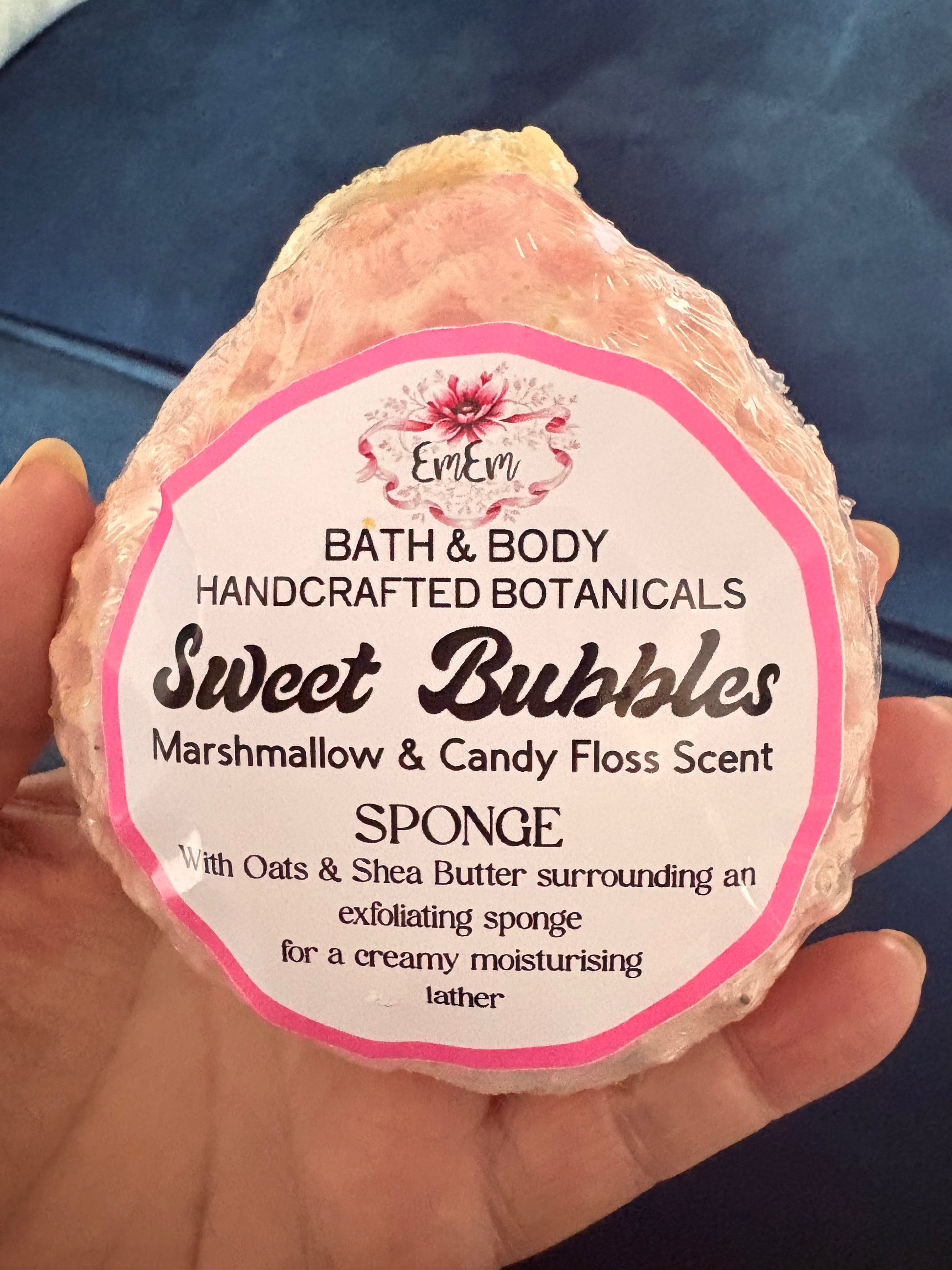 Sweet Bubbles – Handmade Shea Butter & Oat Soap Sponge | Marshmallow & Candy Floss