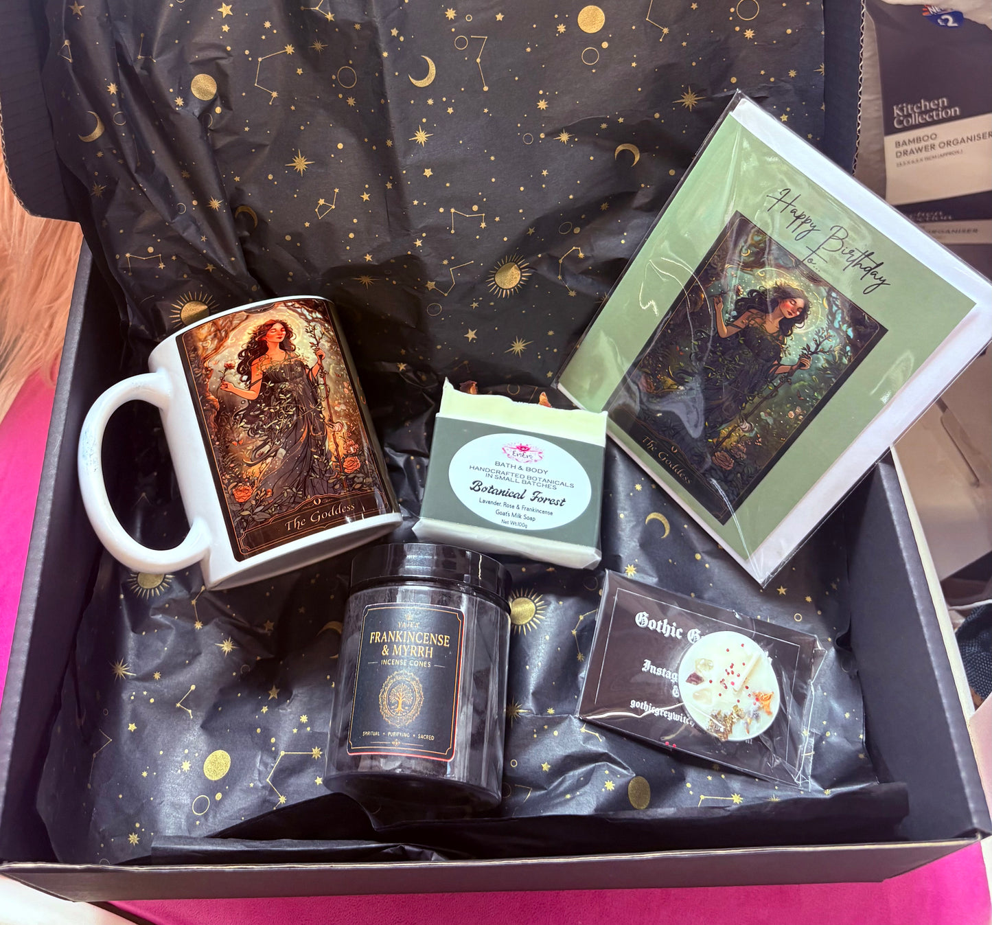 Goddess Gift Box | Handmade Witchy Gift Set with Soap, Mug, Incense & Crystal Candle