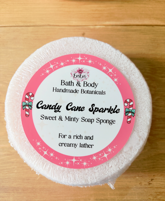 Candy Cane Sparkle Soap Sponge | Handmade Mint & Sweet Festive Soap