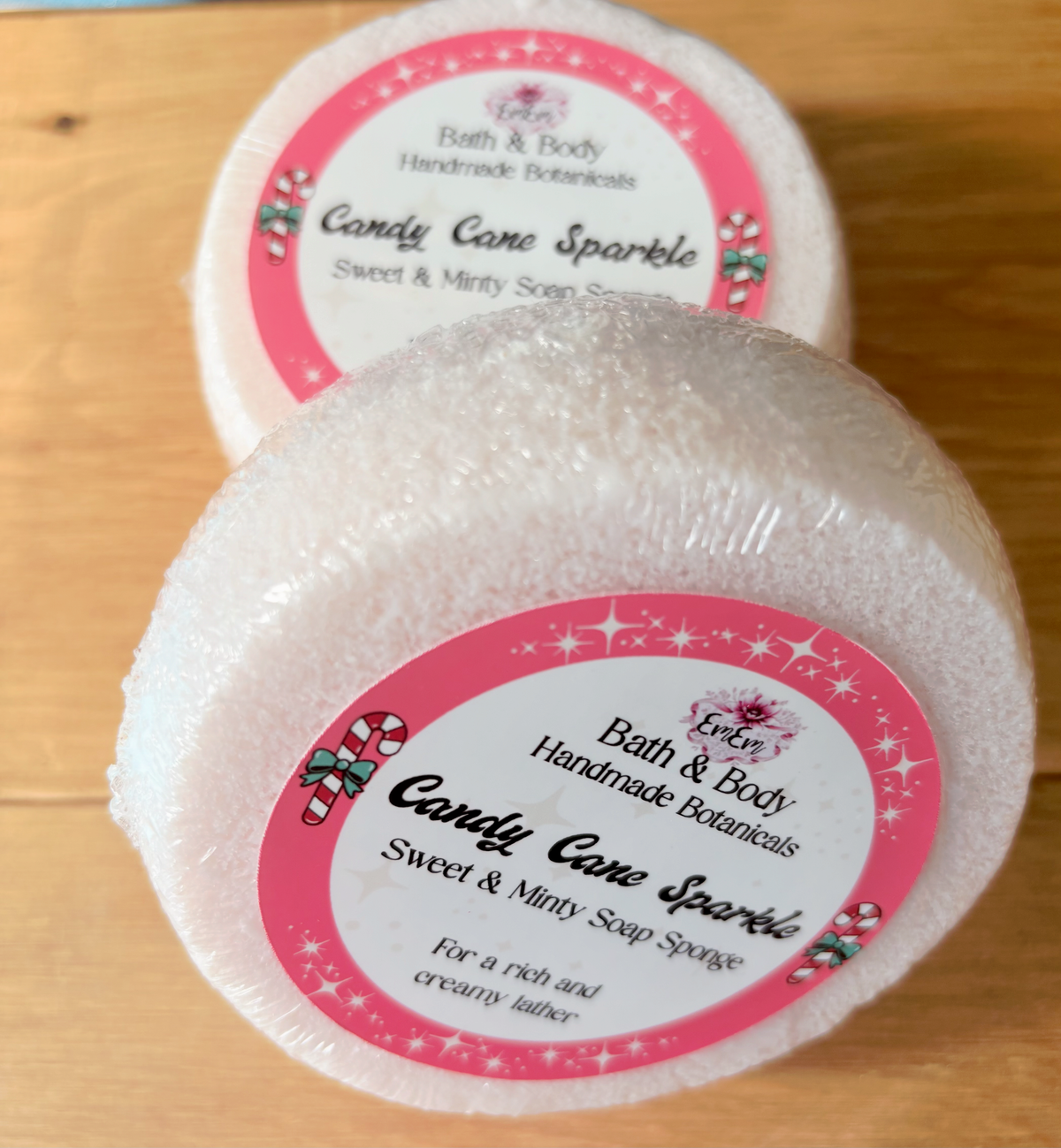 Candy Cane Sparkle Soap Sponge | Handmade Mint & Sweet Festive Soap