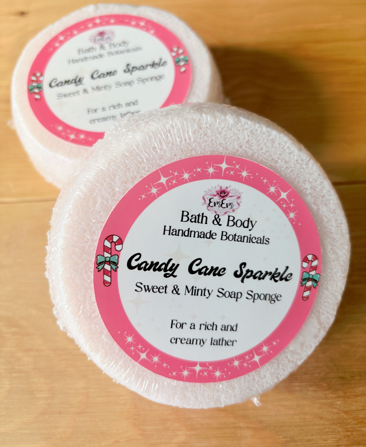 Candy Cane Sparkle Soap Sponge | Handmade Mint & Sweet Festive Soap