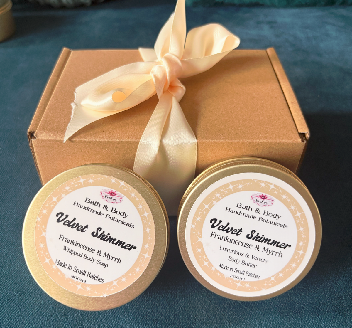 Velvet Shimmer Frankincense & Myrrh Skincare Duo – Whipped Soap & Body Butter