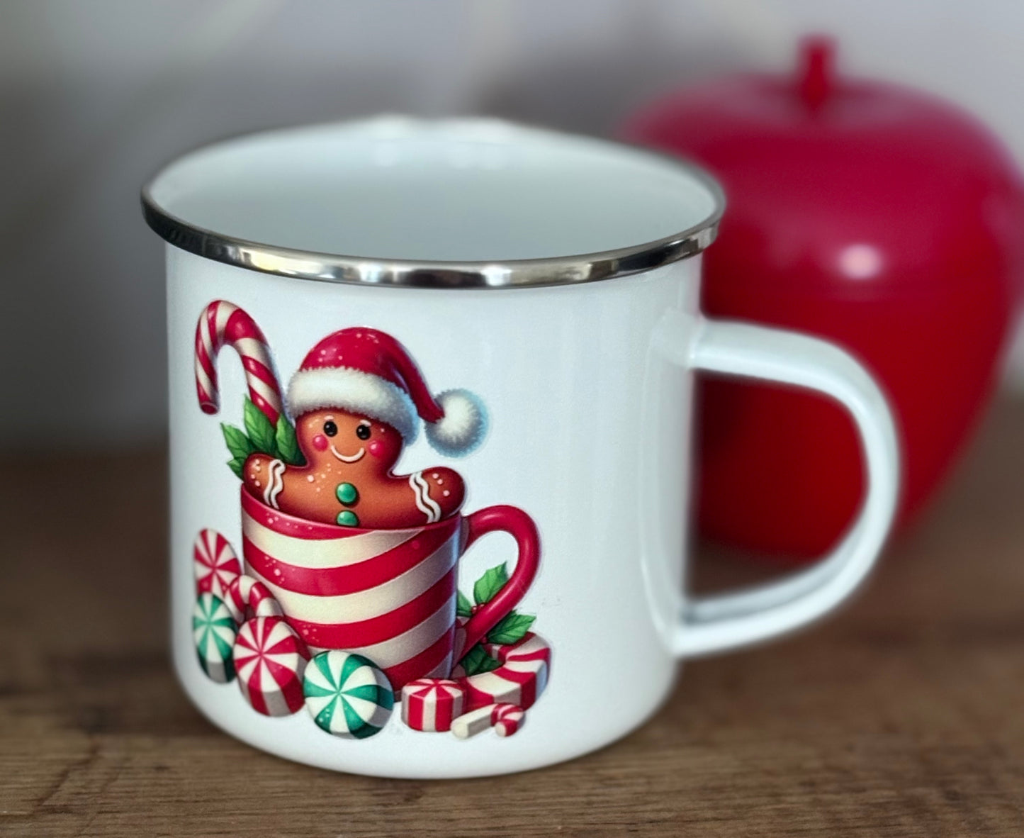 Steel Enamel Christmas Cup - Gingerbread Man