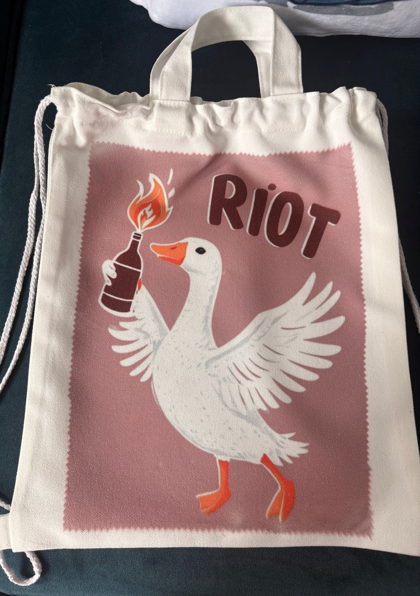 Goose Riot Canvas Drawstring Backpack – Funny Goose Tote Bag