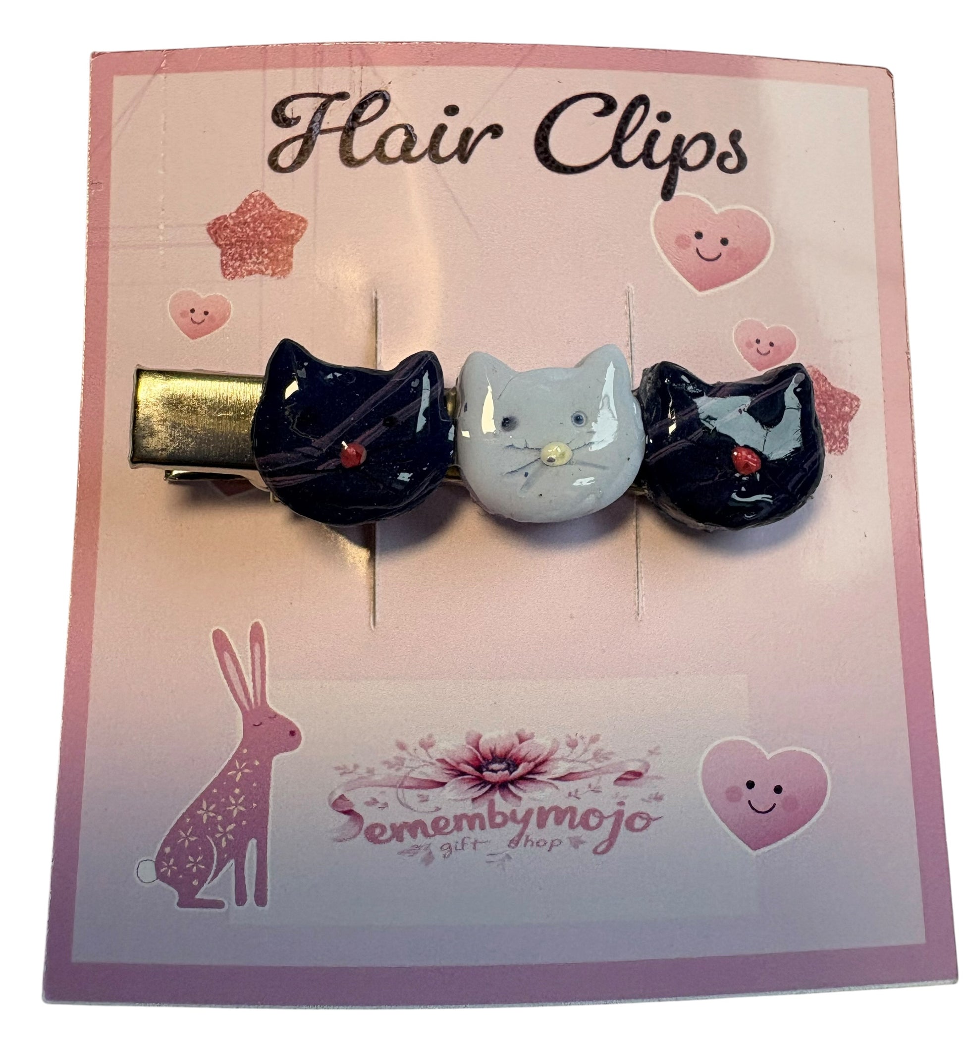 Handmade Clay Cat Hair Clip | Three Cute Cats | Blue Tones