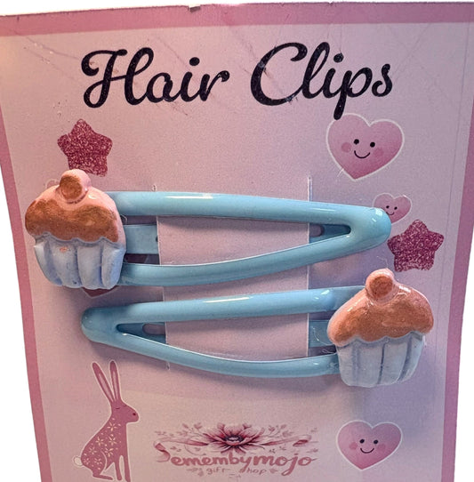 Handmade Clay Cupcake Hair Clips | Set of 2 | Blue Tones