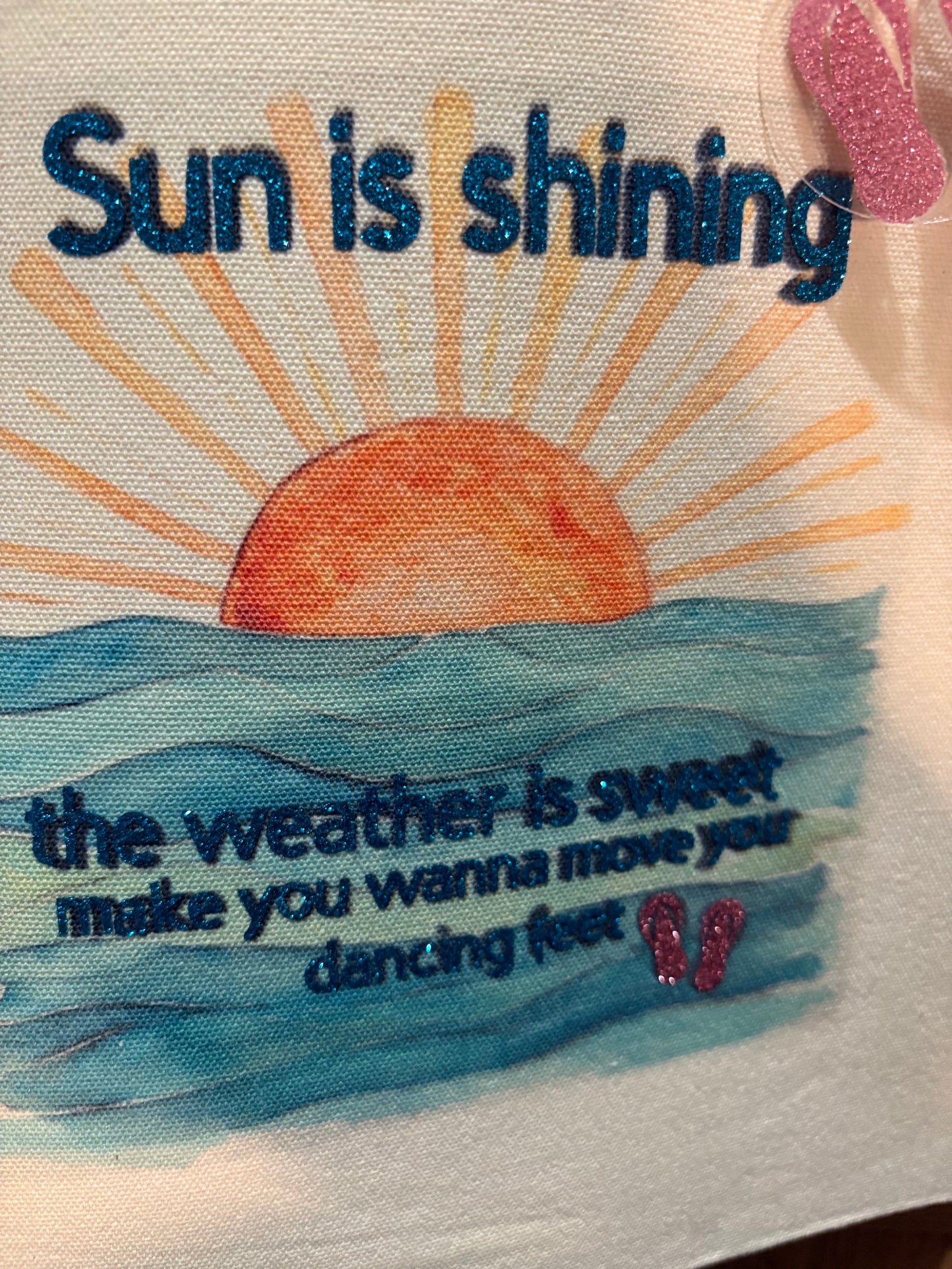 Sun is Shining Beach Tote Bag - Canvas Summer Bag with Flip-Flop Charm