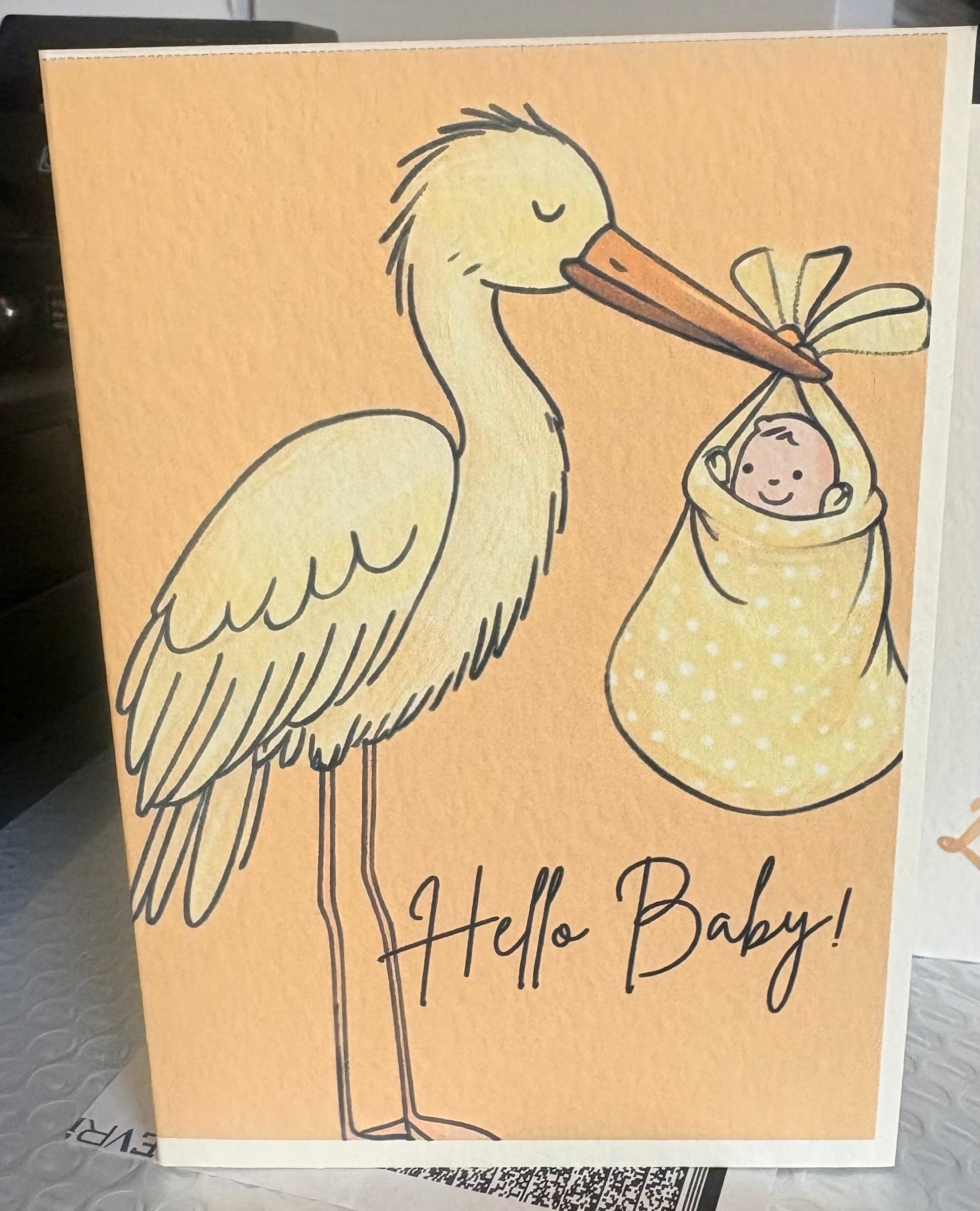 Hello Baby A5 Greeting Card – Stork & New Baby Design