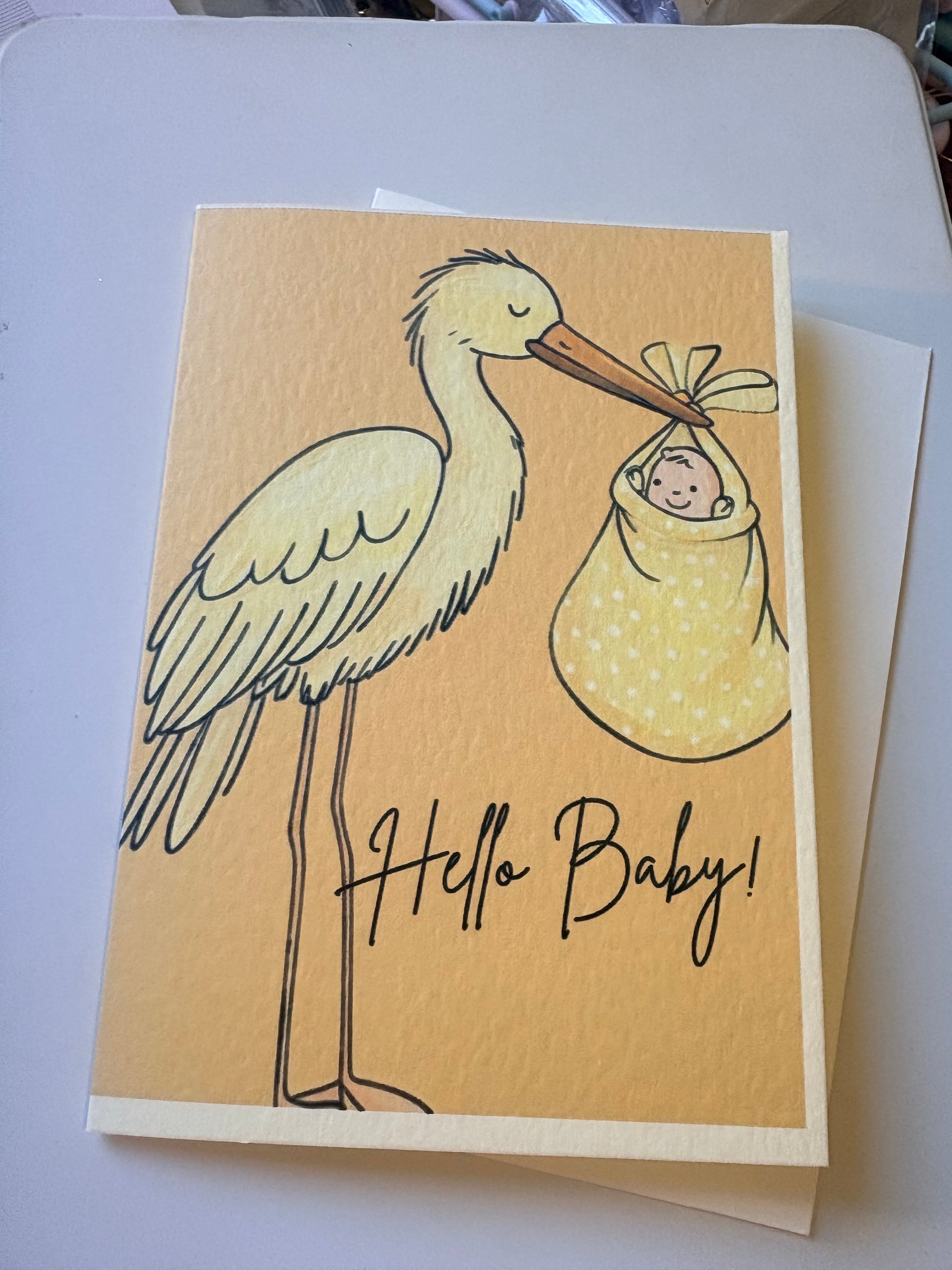Hello Baby A5 Greeting Card – Stork & New Baby Design