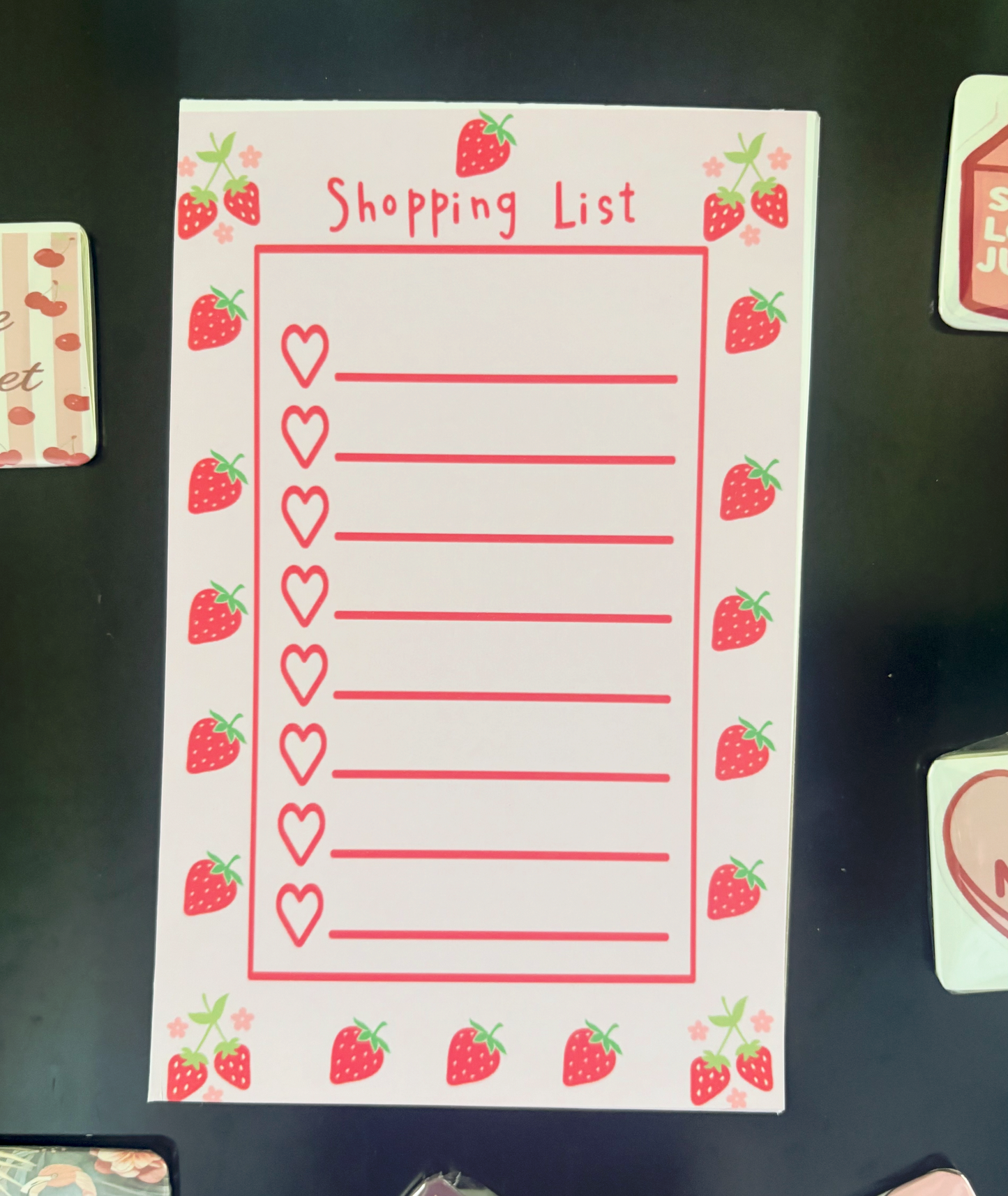 Handmade Strawberry Magnetic Shopping List Notepad | 13x20cm | 120gsm