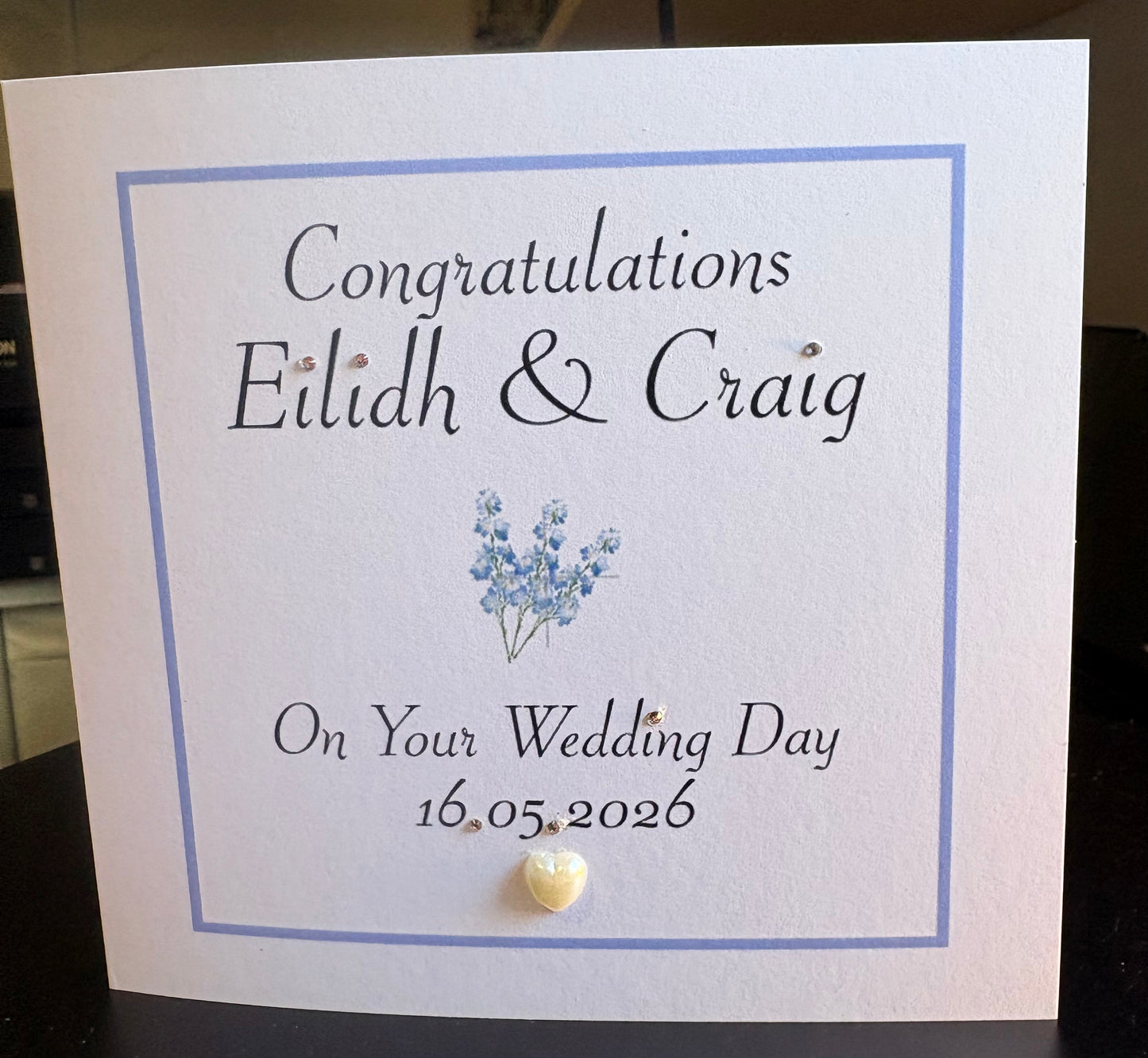 Personalised Handmade Wedding Card | Diamanté & Pearl Embellished | 6x6