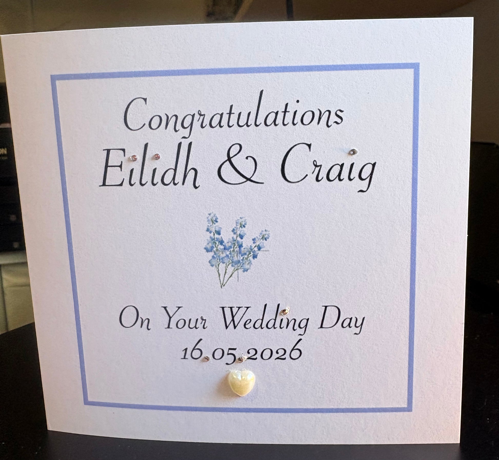 Personalised Handmade Wedding Card | Diamanté & Pearl Embellished | 6x6