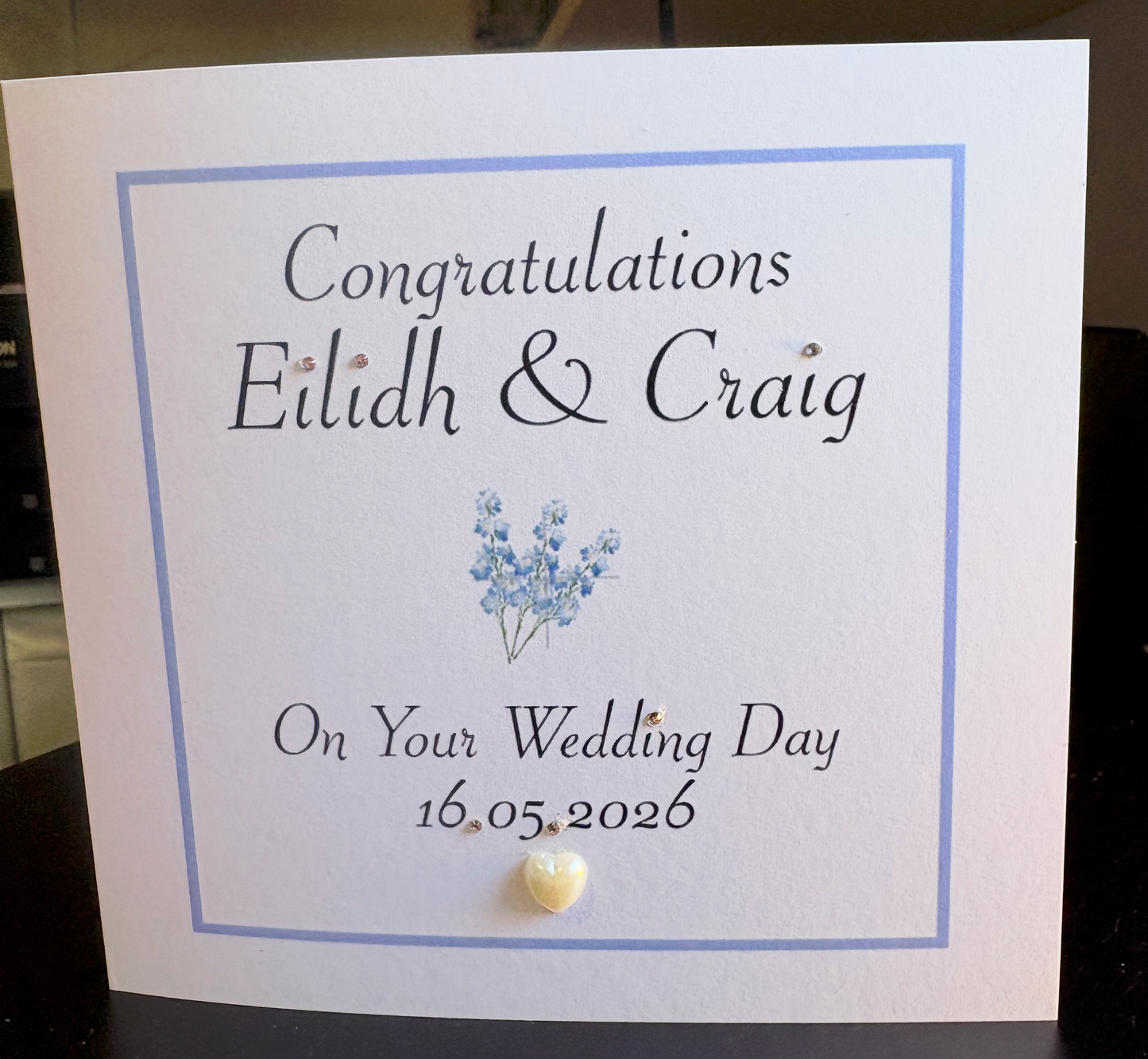 Personalised Handmade Wedding Card | Diamanté & Pearl Embellished | 6x6