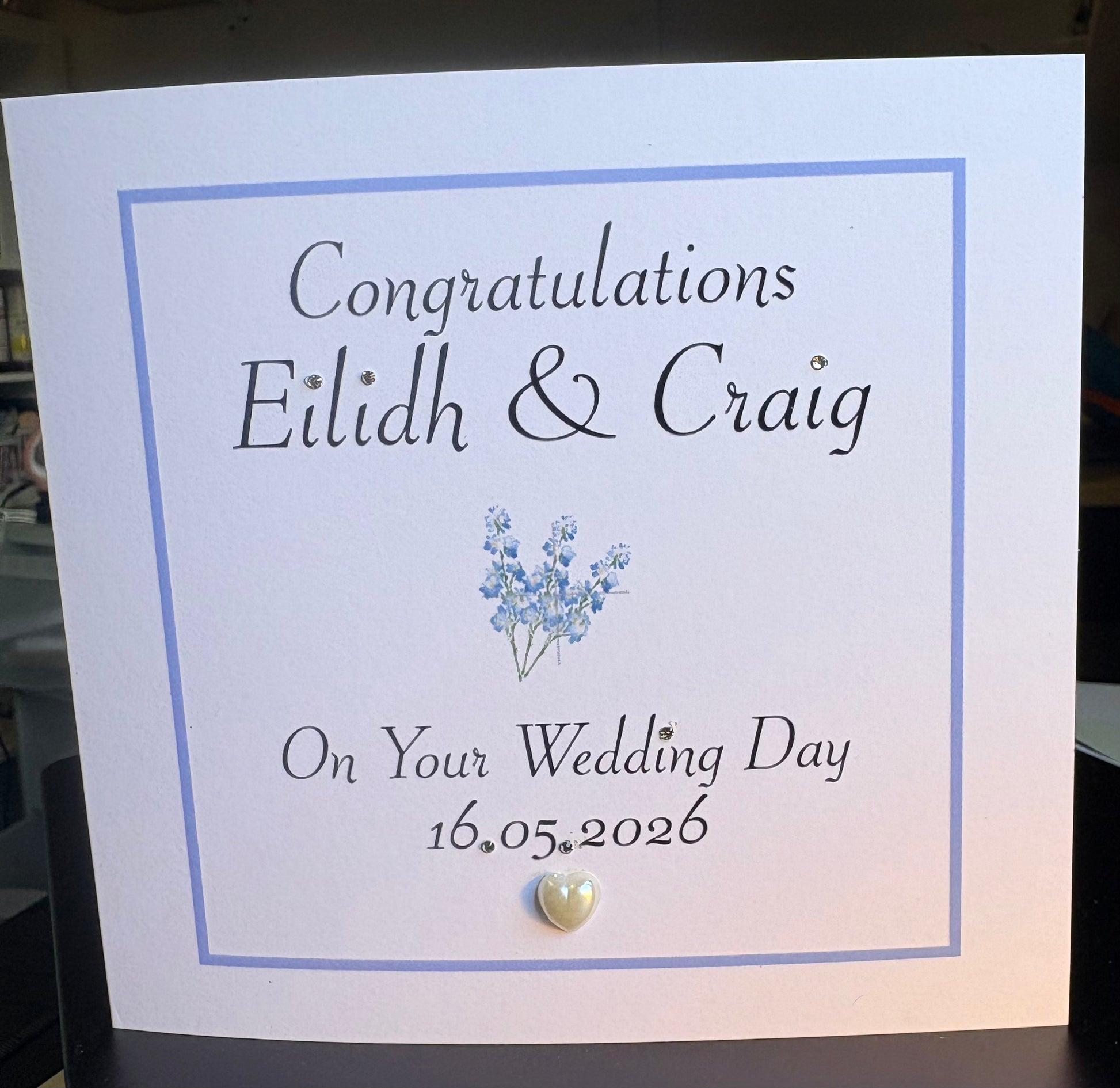 Personalised Handmade Wedding Card | Diamanté & Pearl Embellished | 6x6