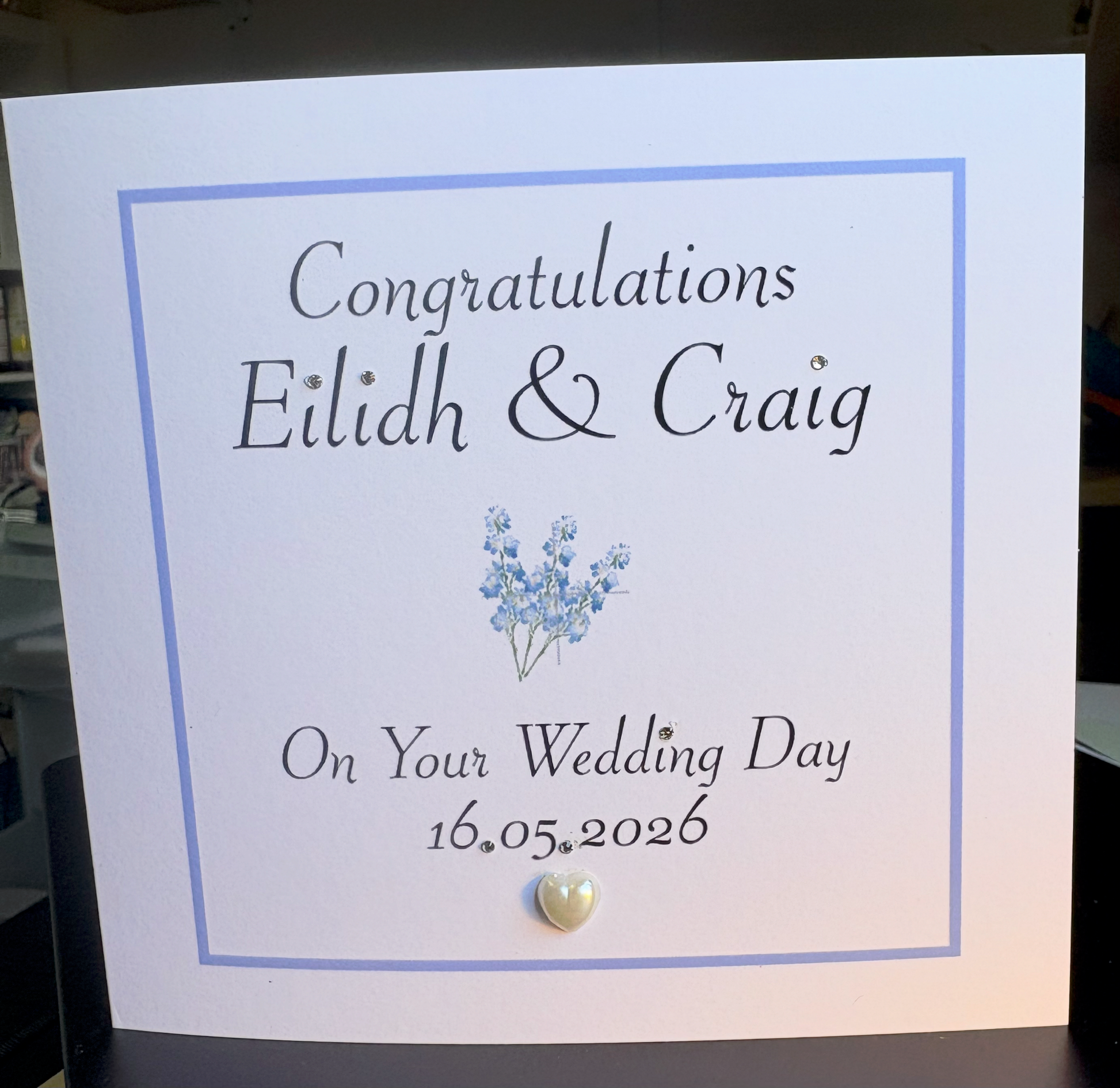 Personalised Handmade Wedding Card | Diamanté & Pearl Embellished | 6x6