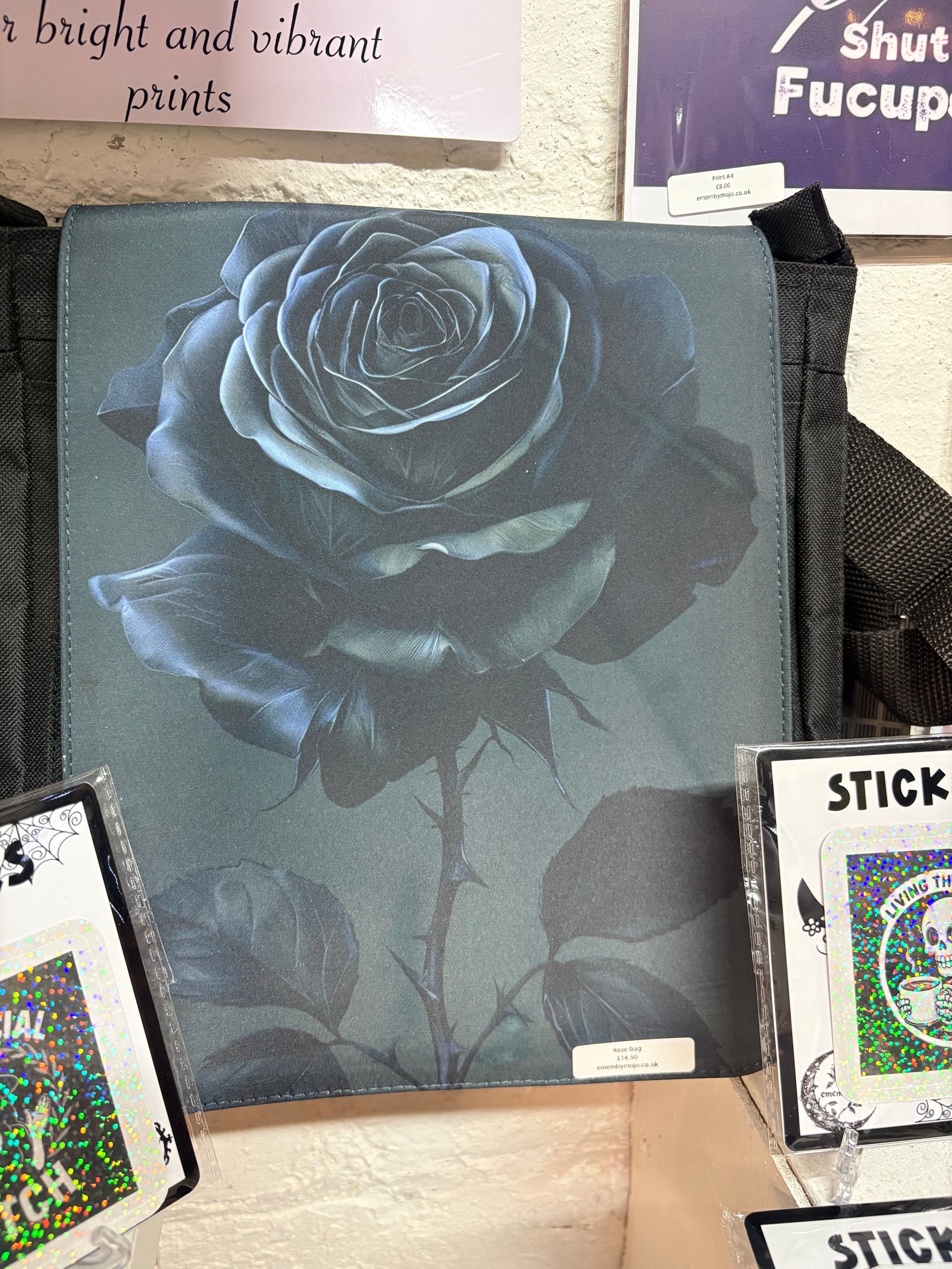Black Rose Crossbody Shoulder Bag | Adjustable Strap | 20x18cm