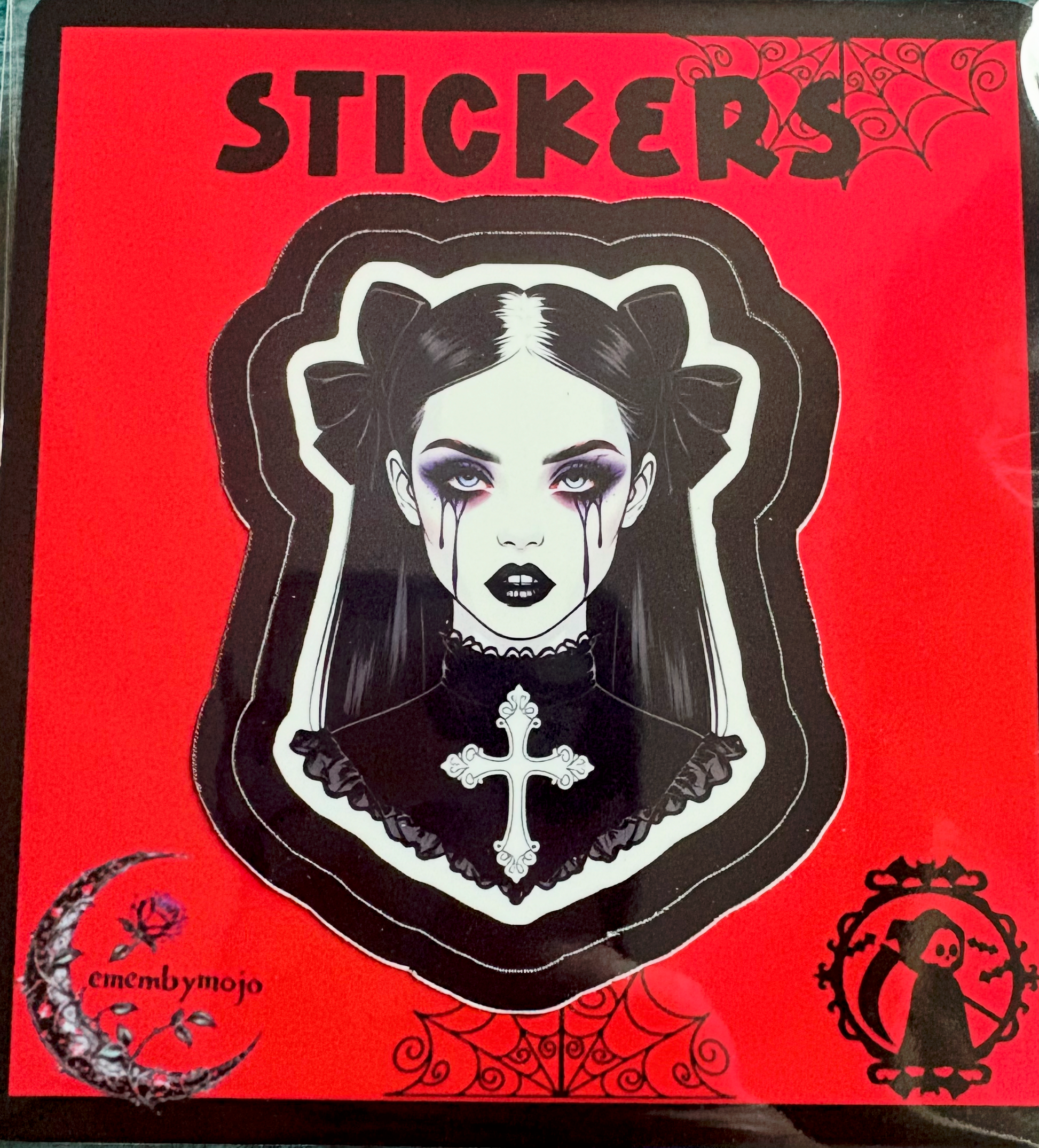 Gothic Girl & Cross Waterproof Sticker | Glossy or Laminated | Gift Packaged