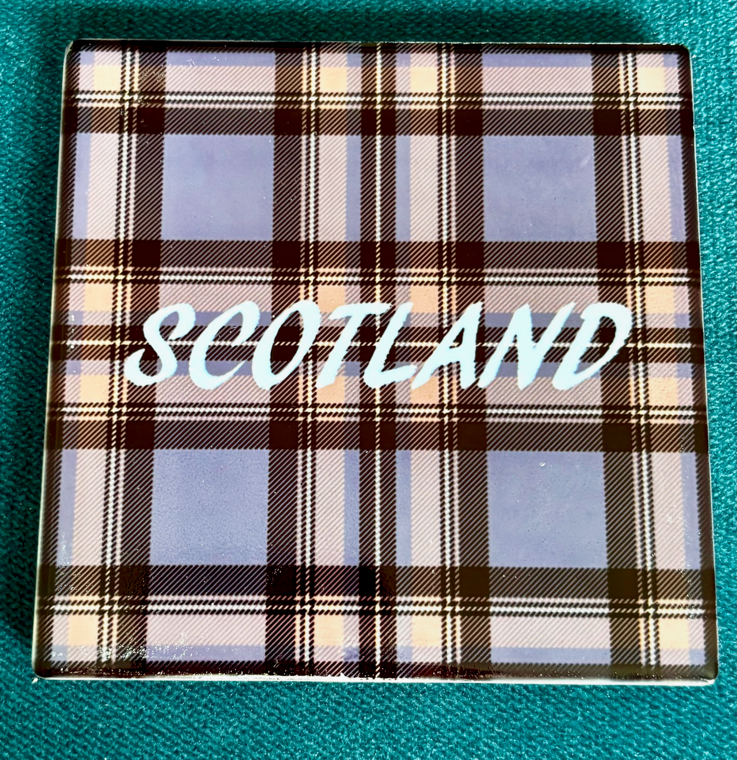 Scottish Tartan Ceramic Coaster – 10x10cm Scotland Souvenir Gift