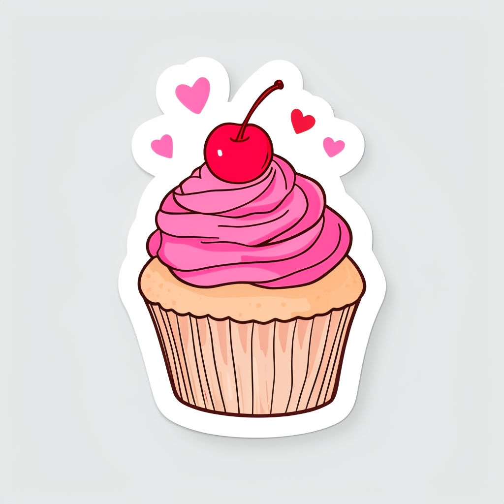 Pink Cupcake & Hearts Glitter Sticker | Waterproof | Cute Gift Sticker