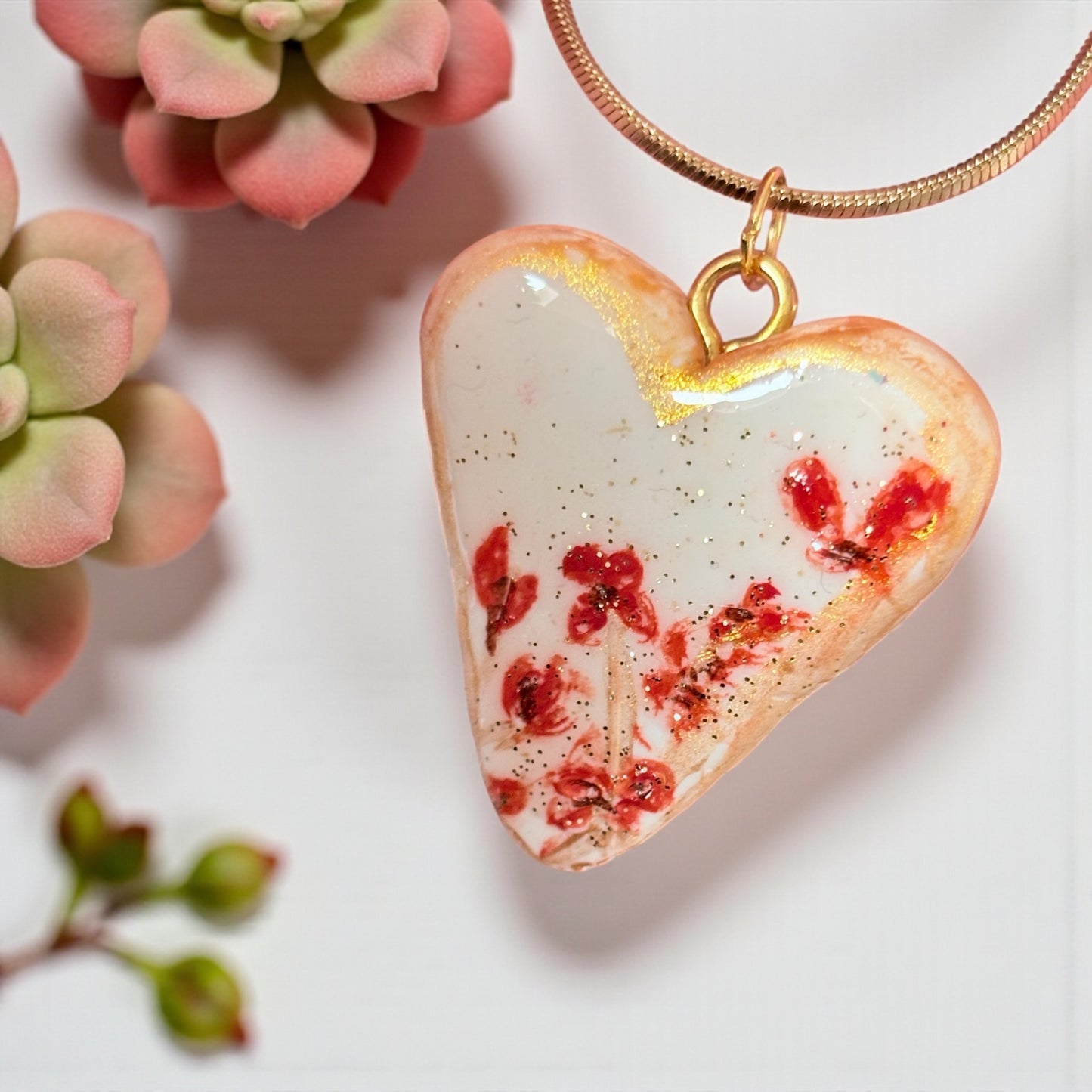 Handmade Clay Floral Necklace - Artisan Botanical Jewelry
