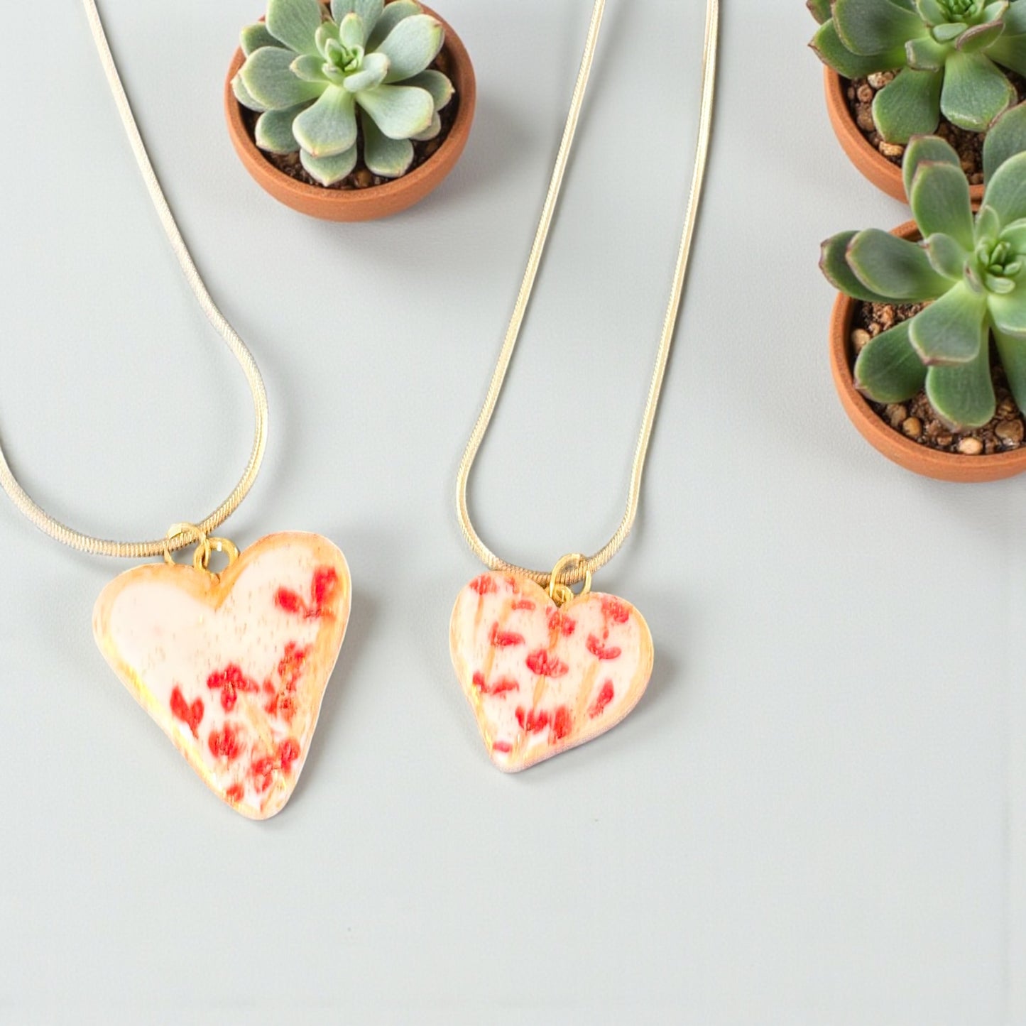 Handmade Clay Heart Necklace with Flower - Artisan Floral Pendant