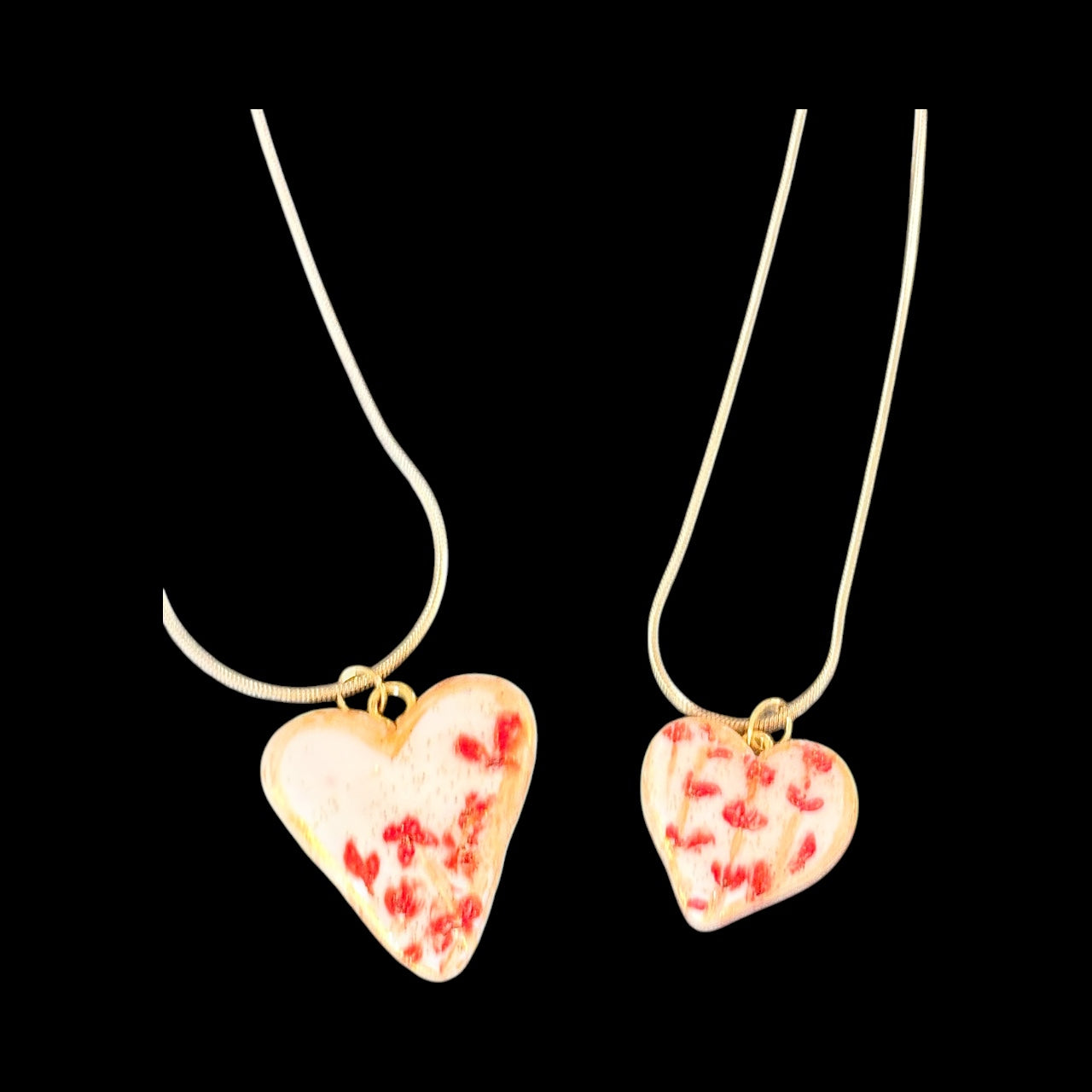 Handmade Clay Heart Necklace with Flower - Artisan Floral Pendant