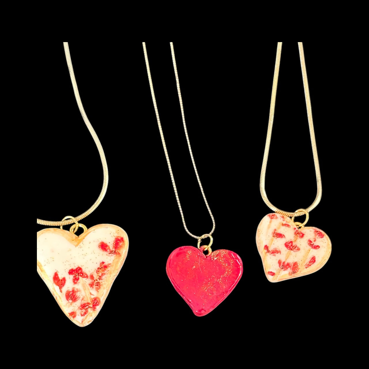 Handmade Clay Heart Necklace with Flower - Artisan Floral Pendant